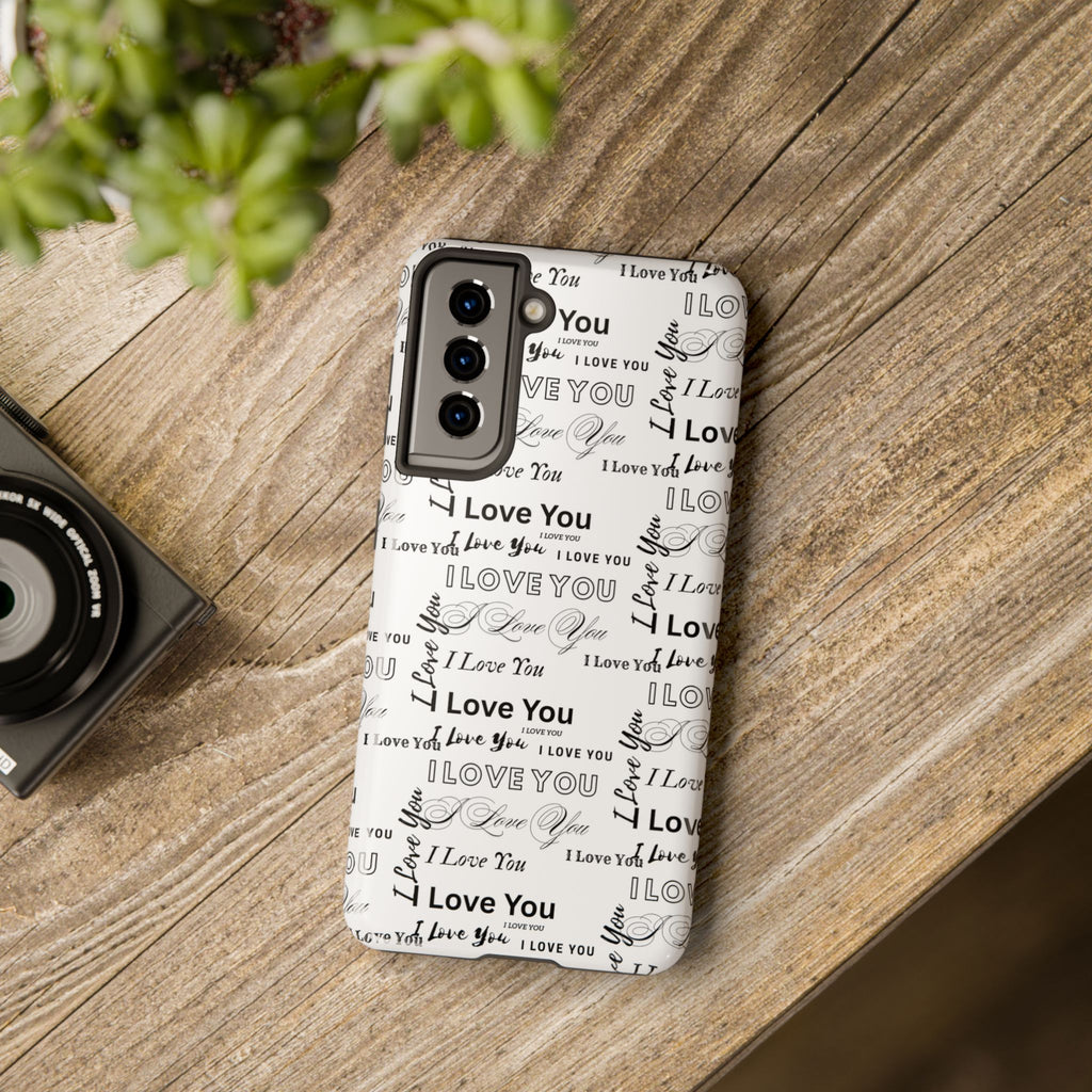 I Love You Pattern Tough Phone Case — Romantic Script Collage Design