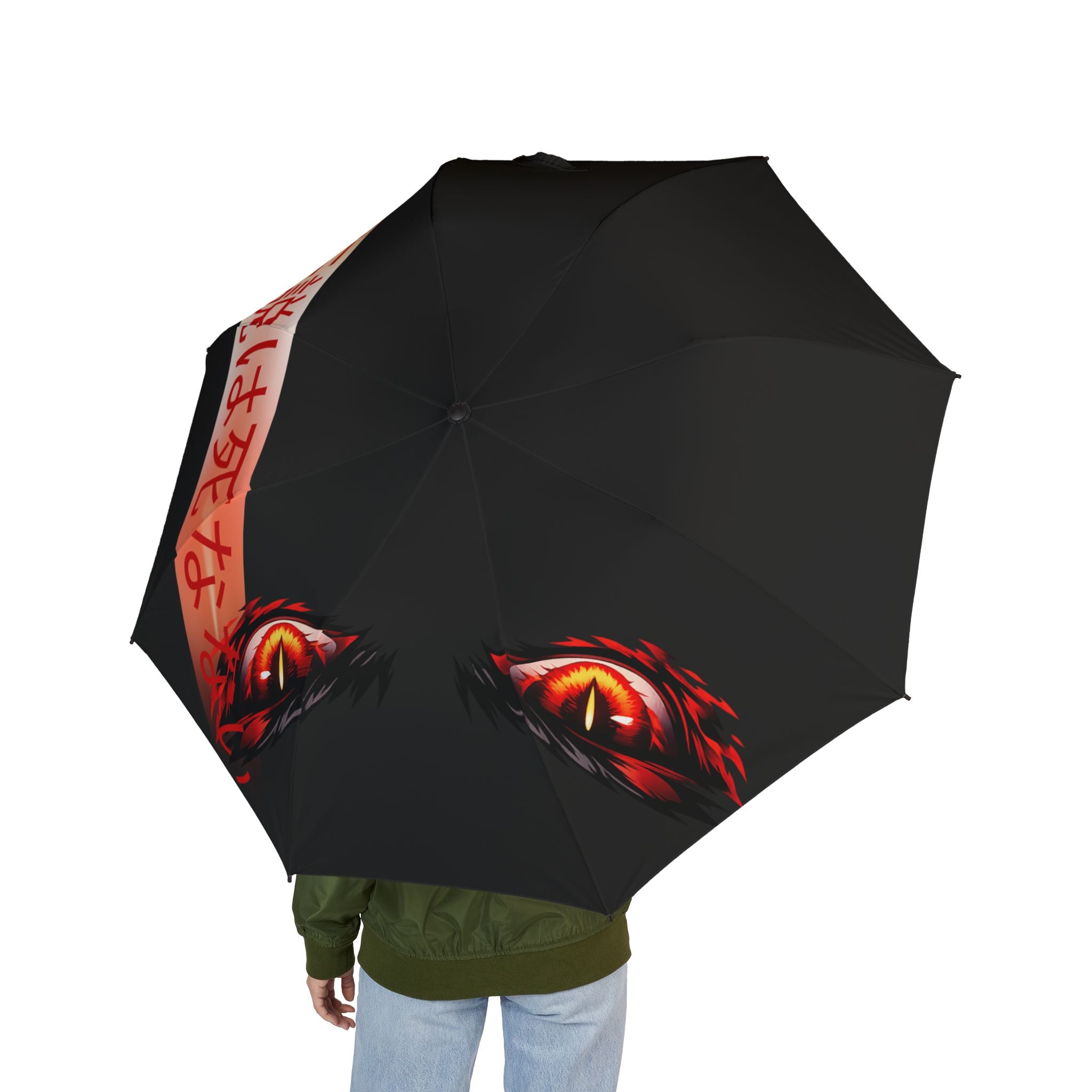 Foldable Umbrella - Japanese Script & Fiery Eye Rain Parasol