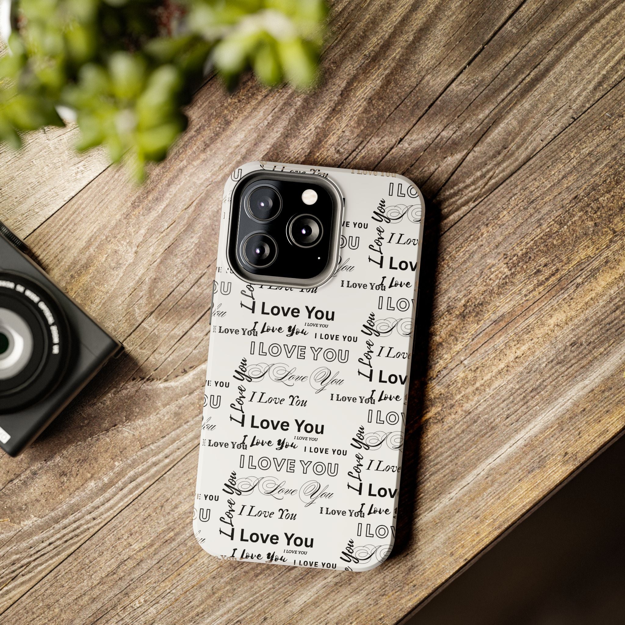 I Love You Pattern Tough Phone Case — Romantic Script Collage Design