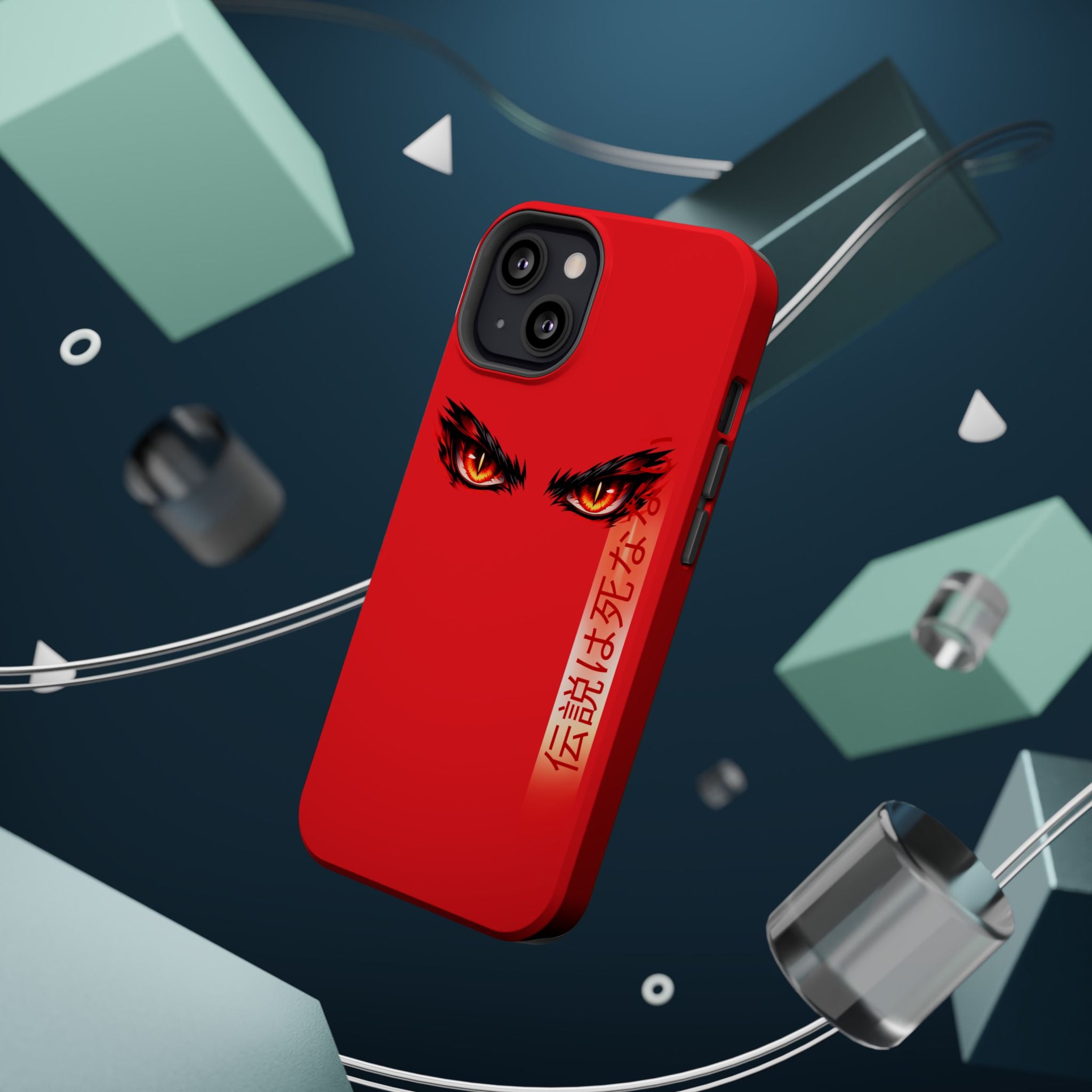 Red Demon Eyes Magnetic Phone Case — Japanese Script "伝説はまだ死なず"