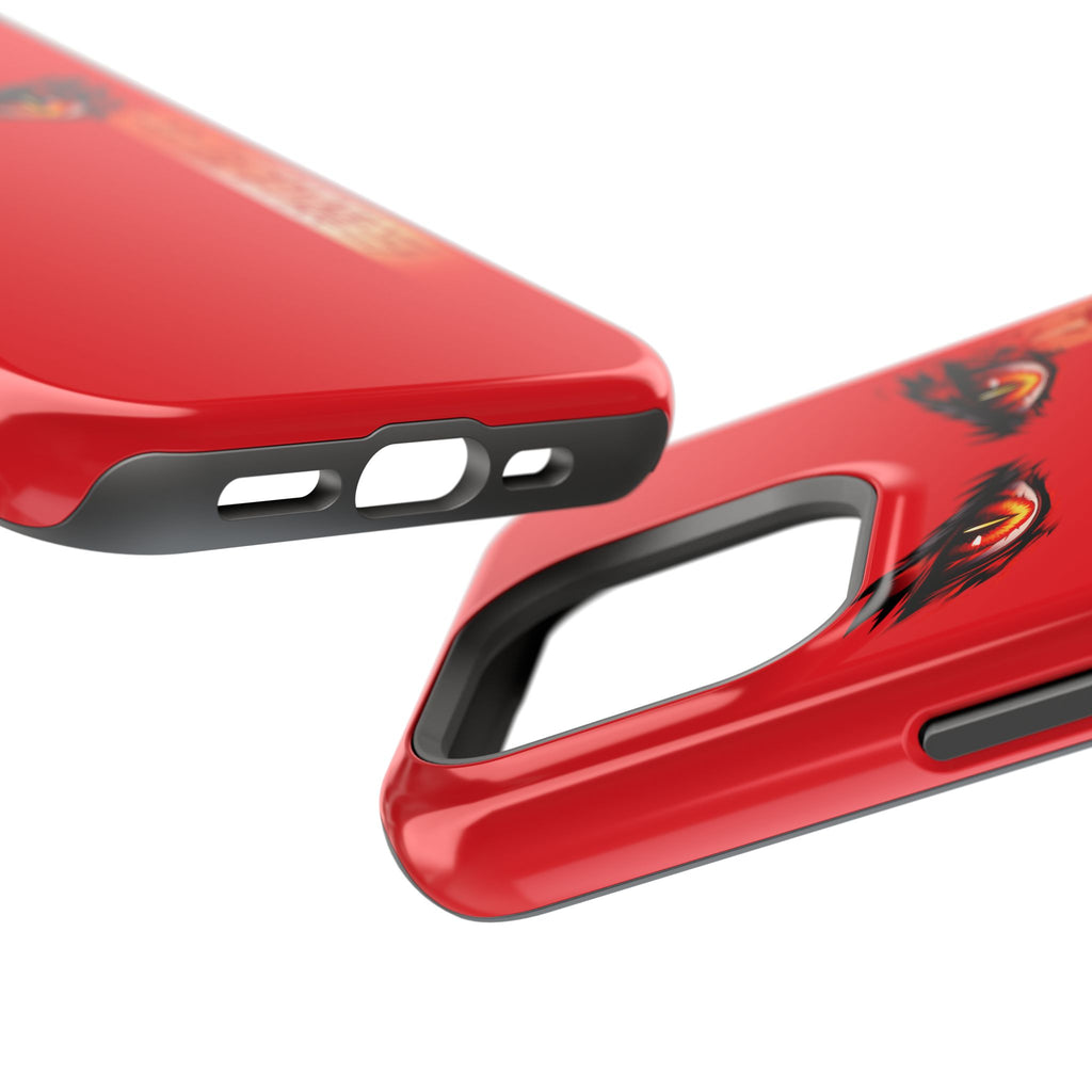 Red Demon Eyes Magnetic Phone Case — Japanese Script "伝説はまだ死なず"