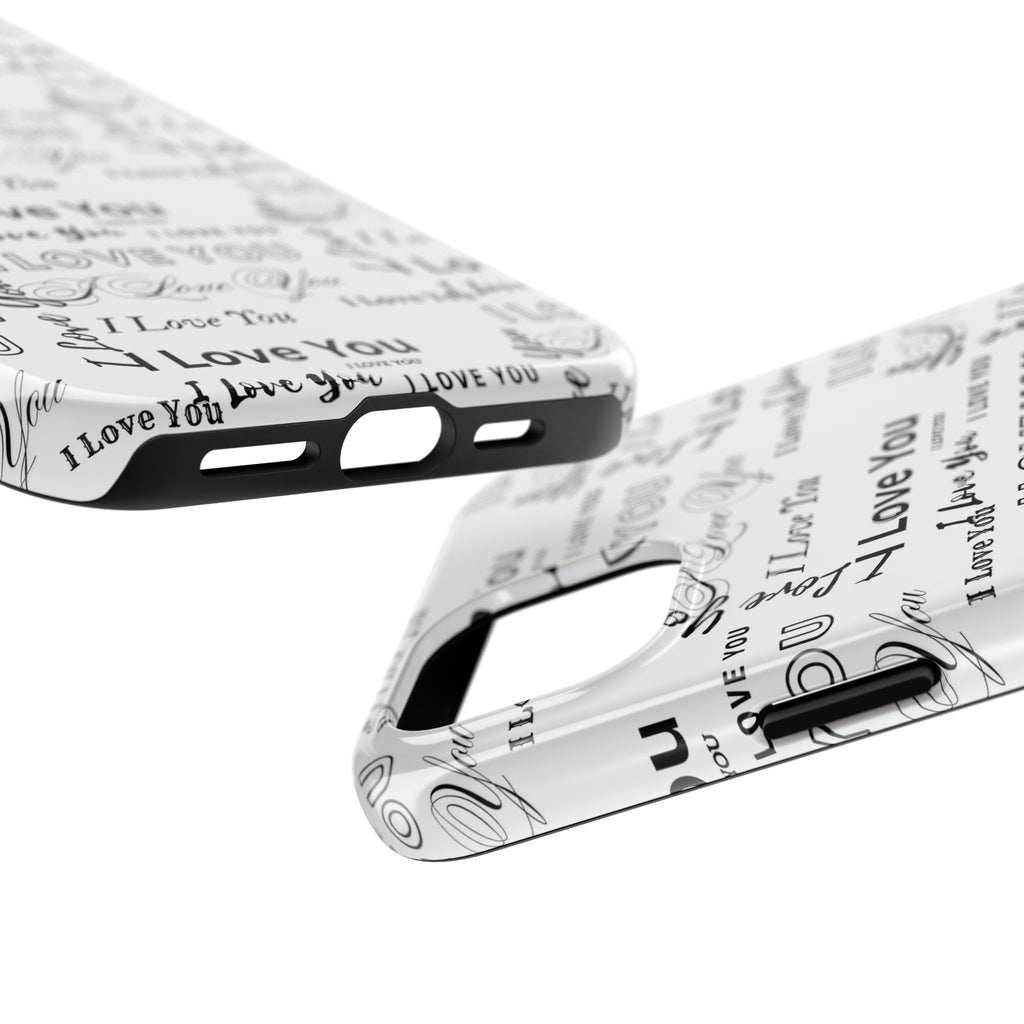 I Love You Pattern Tough Phone Case — Romantic Script Collage Design