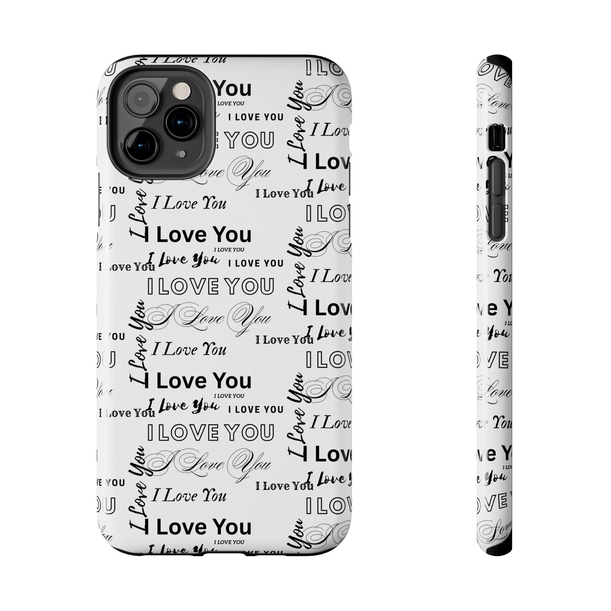 I Love You Pattern Tough Phone Case — Romantic Script Collage Design