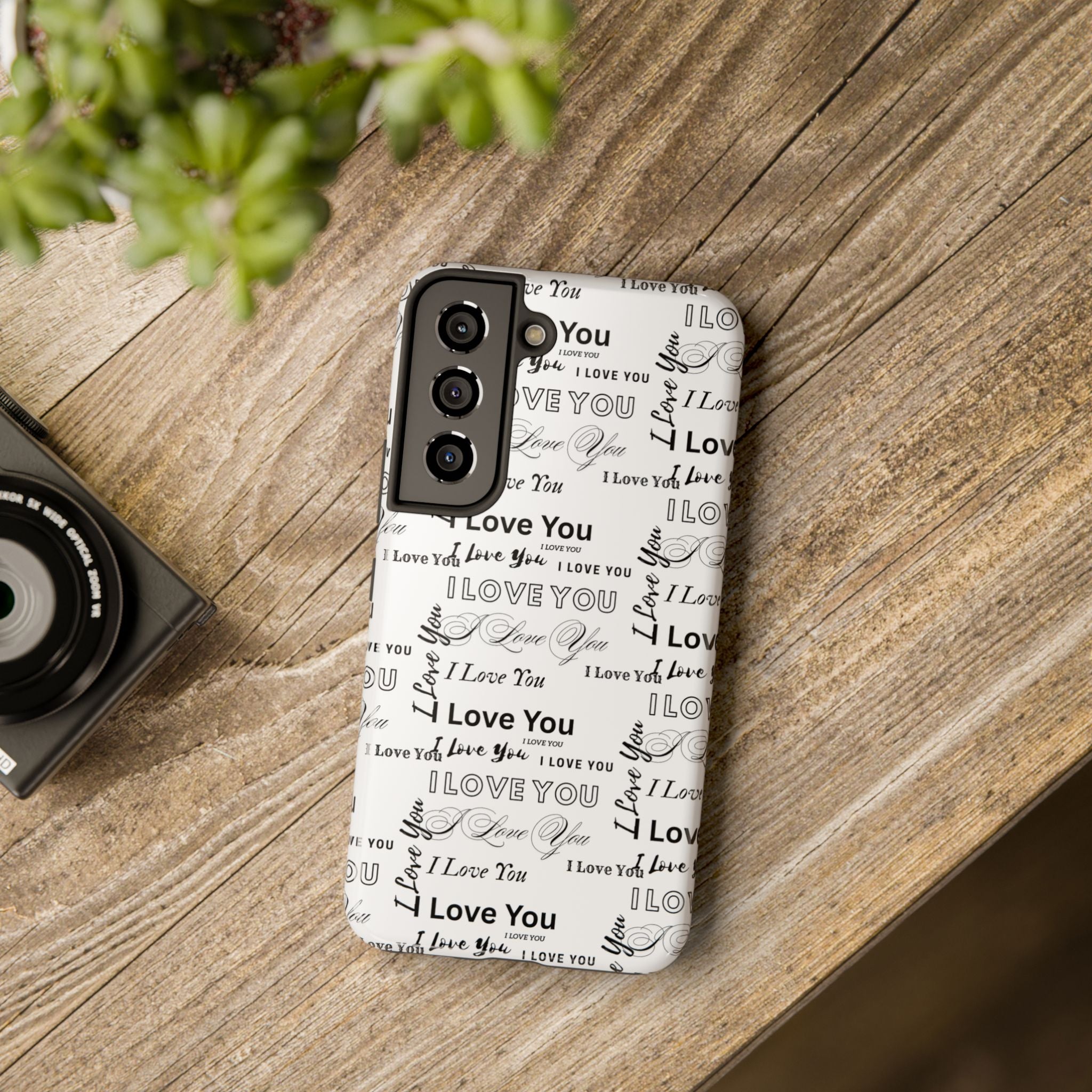 I Love You Pattern Tough Phone Case — Romantic Script Collage Design