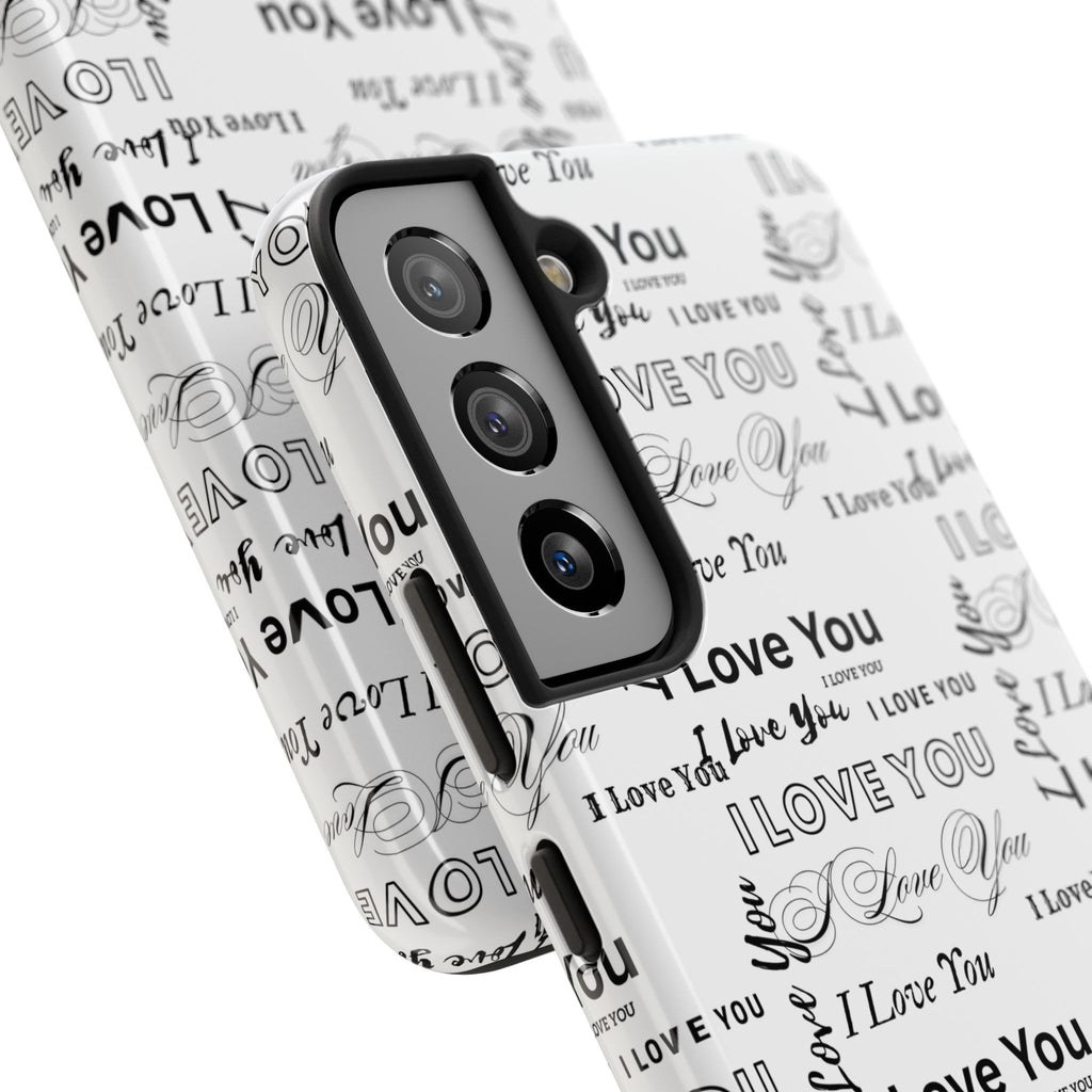 I Love You Pattern Tough Phone Case — Romantic Script Collage Design