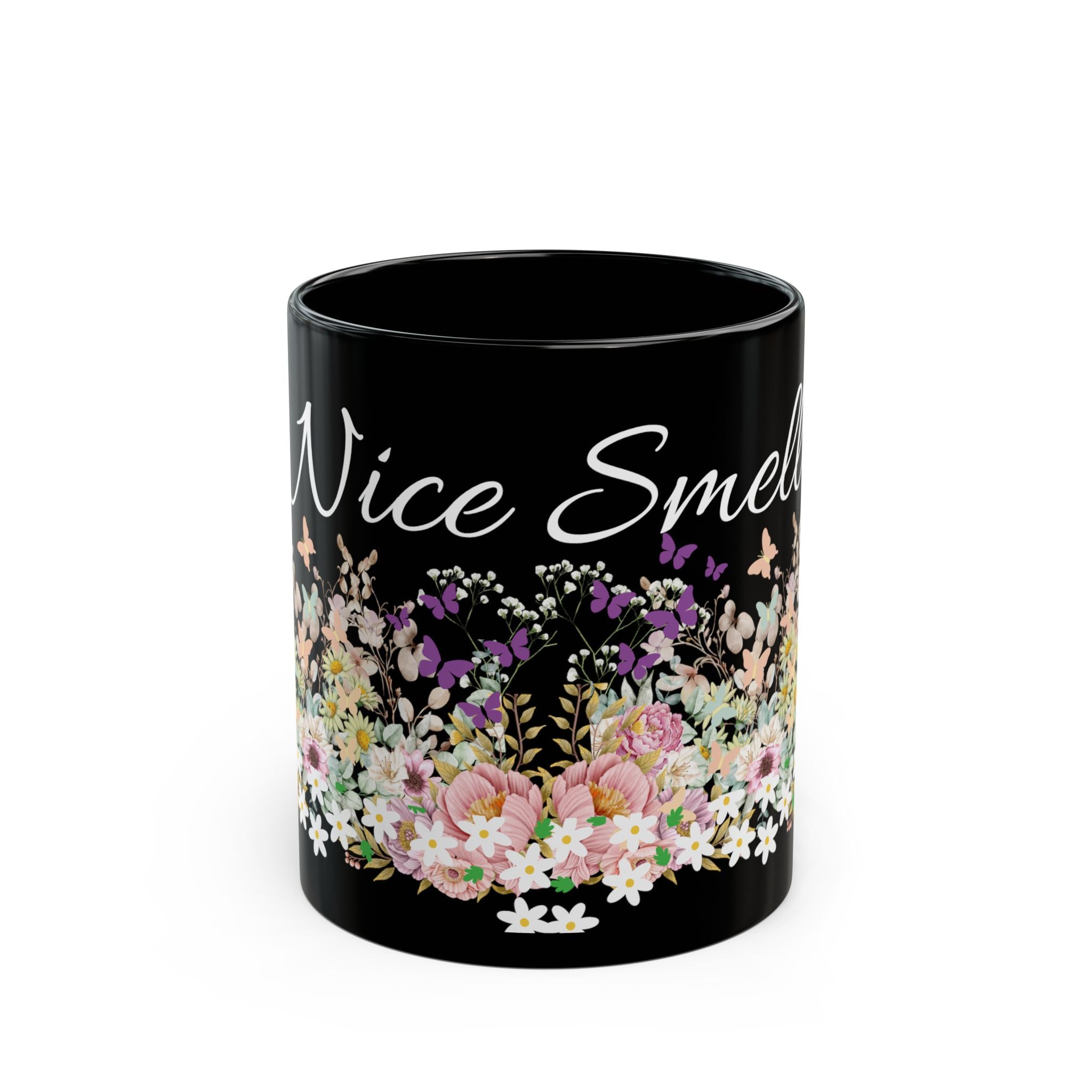 Nice Smell Floral Black Mug – Floral Coffee Tea Cup (11oz & 15oz)