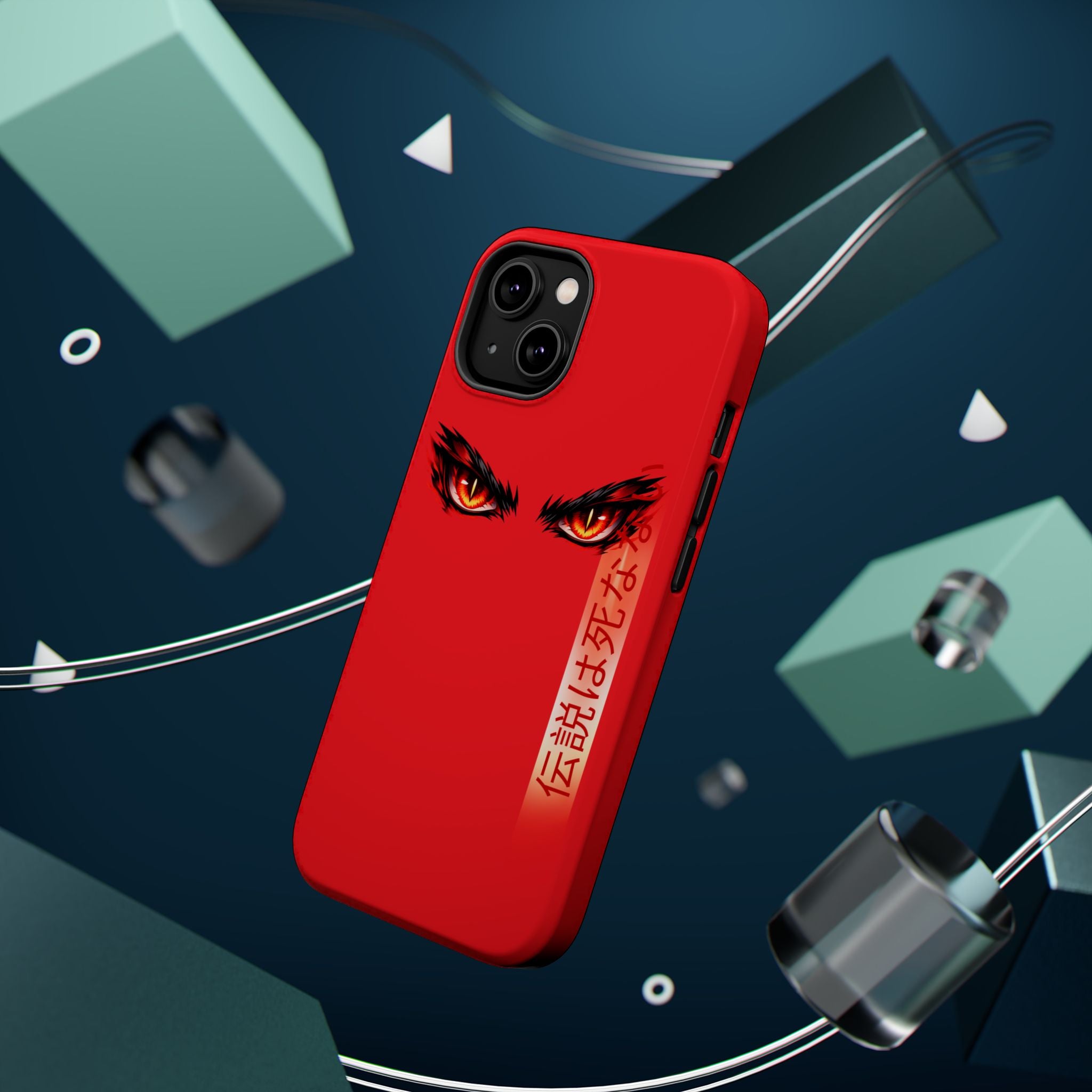 Red Demon Eyes Magnetic Phone Case — Japanese Script "伝説はまだ死なず"