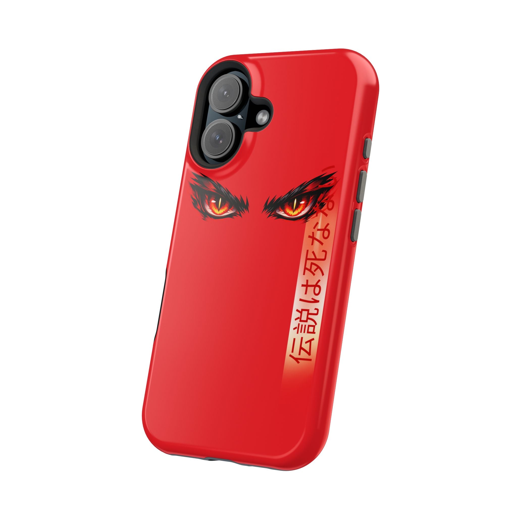 Red Demon Eyes Magnetic Phone Case — Japanese Script "伝説はまだ死なず"