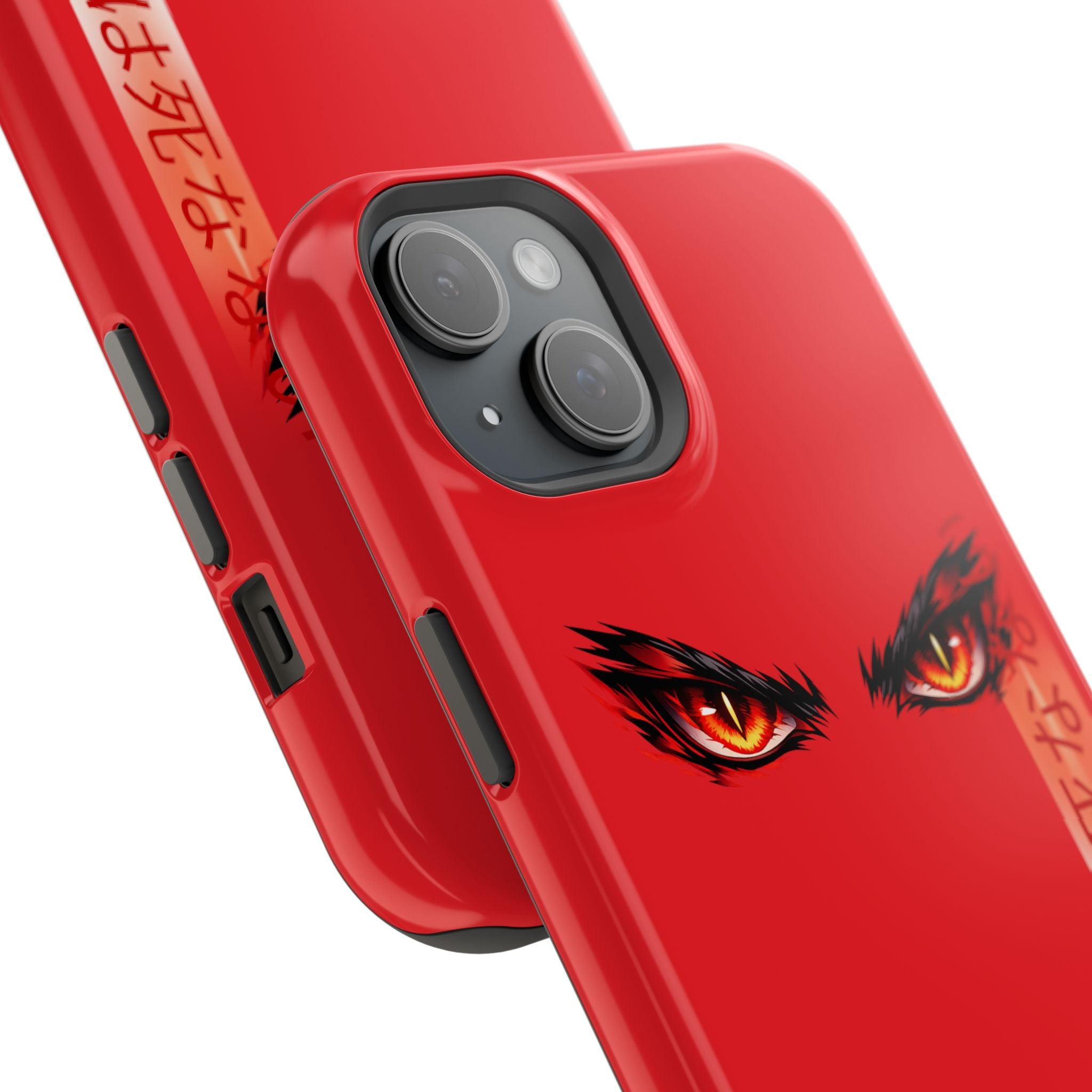 Red Demon Eyes Magnetic Phone Case — Japanese Script "伝説はまだ死なず"