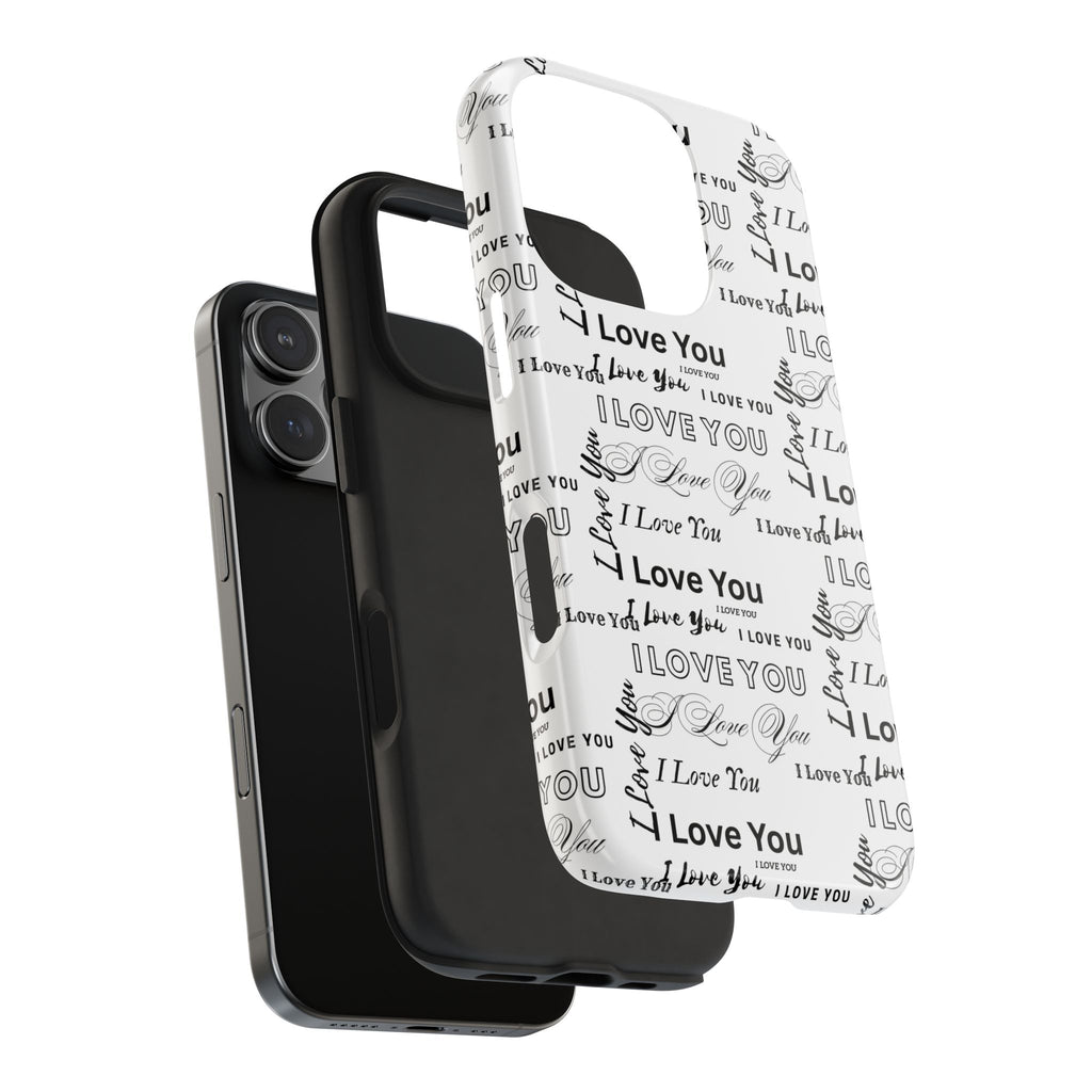 I Love You Pattern Tough Phone Case — Romantic Script Collage Design