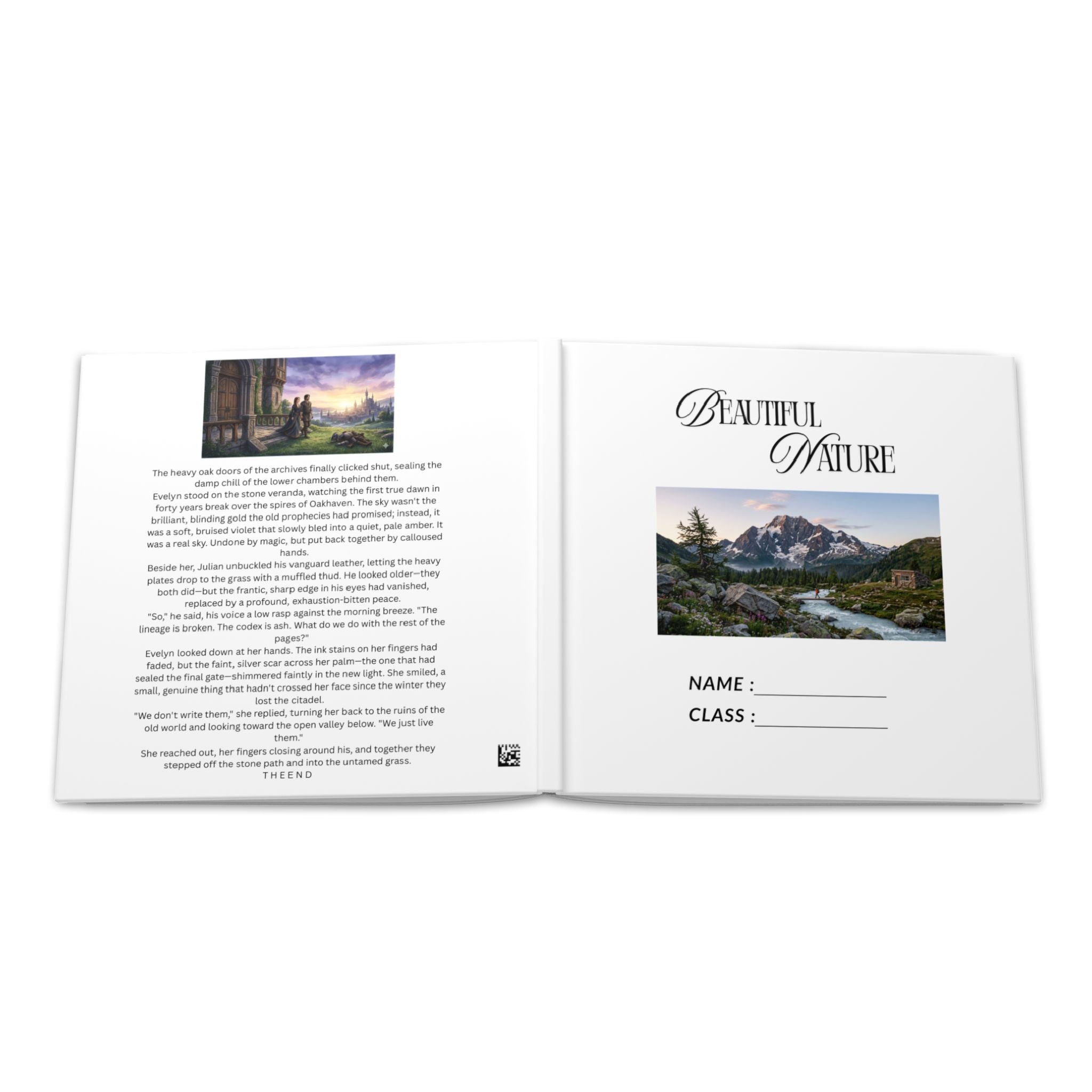 Hardcover Photo Book — Custom Photo Story Album (Name & Class Page, Landscape Art)