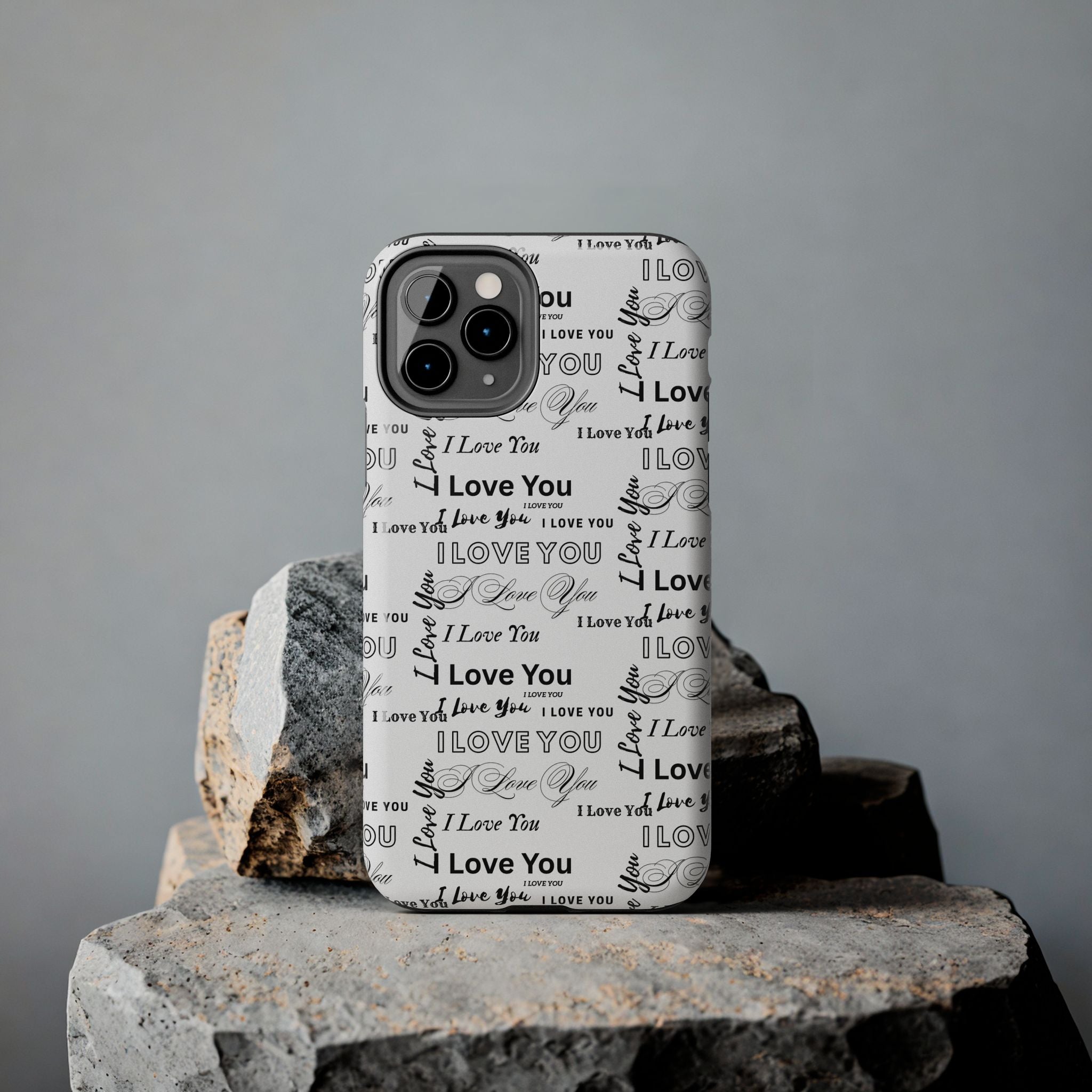 I Love You Pattern Tough Phone Case — Romantic Script Collage Design