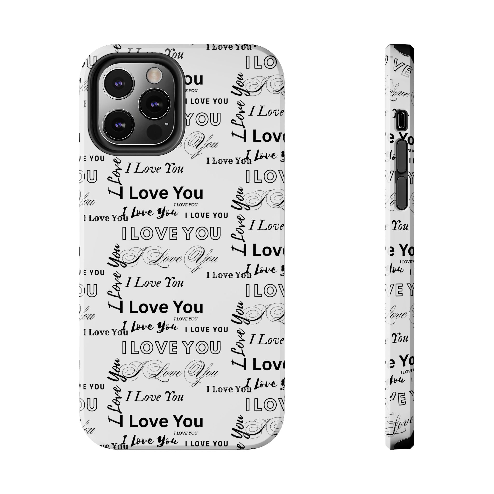 I Love You Pattern Tough Phone Case — Romantic Script Collage Design