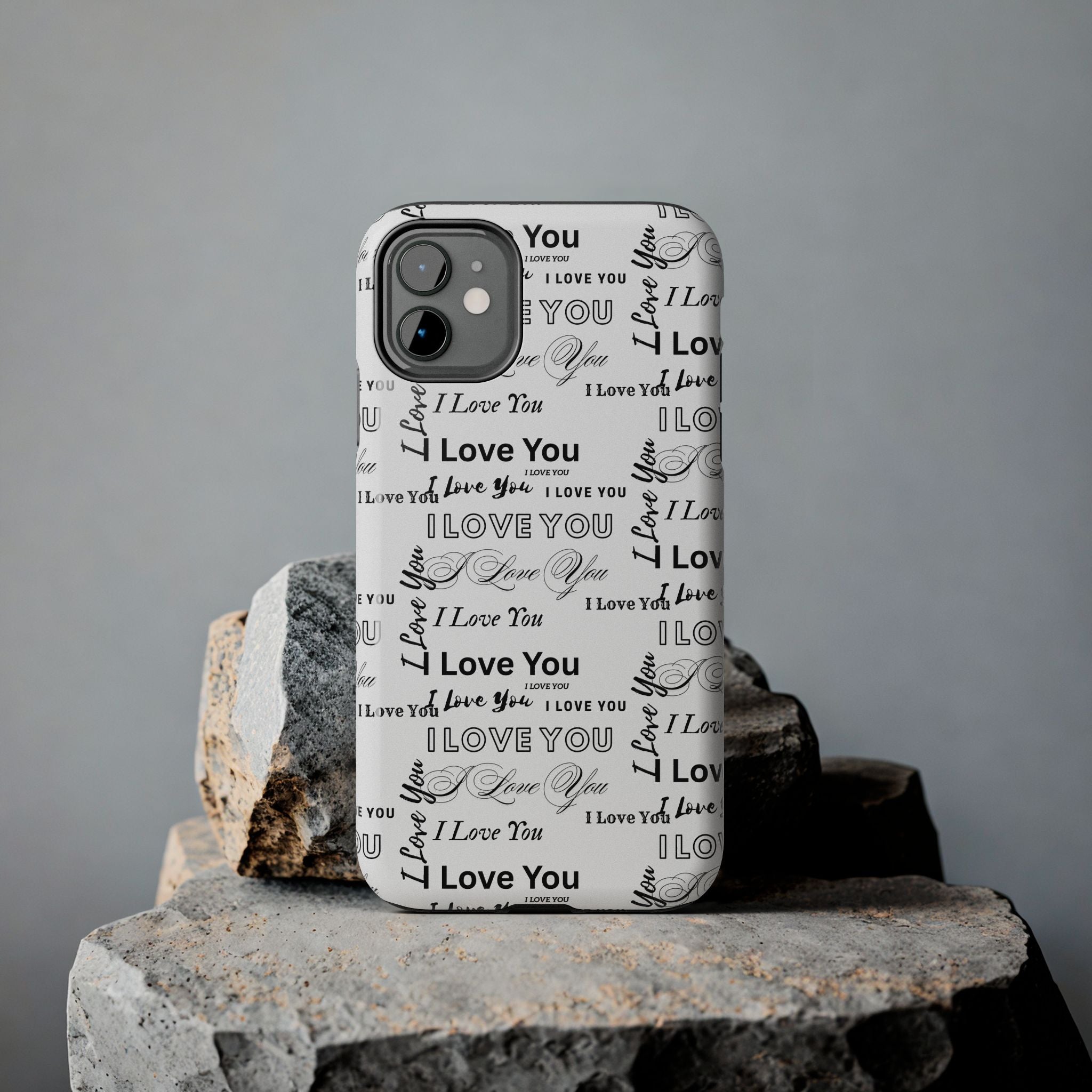 I Love You Pattern Tough Phone Case — Romantic Script Collage Design