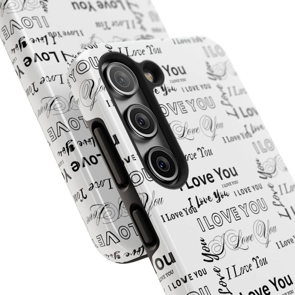 I Love You Pattern Tough Phone Case — Romantic Script Collage Design