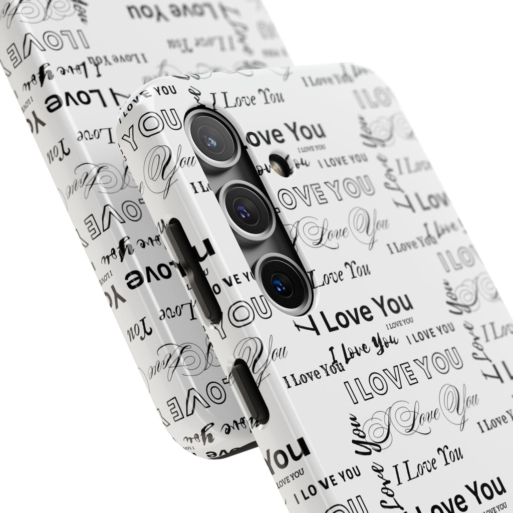I Love You Pattern Tough Phone Case — Romantic Script Collage Design