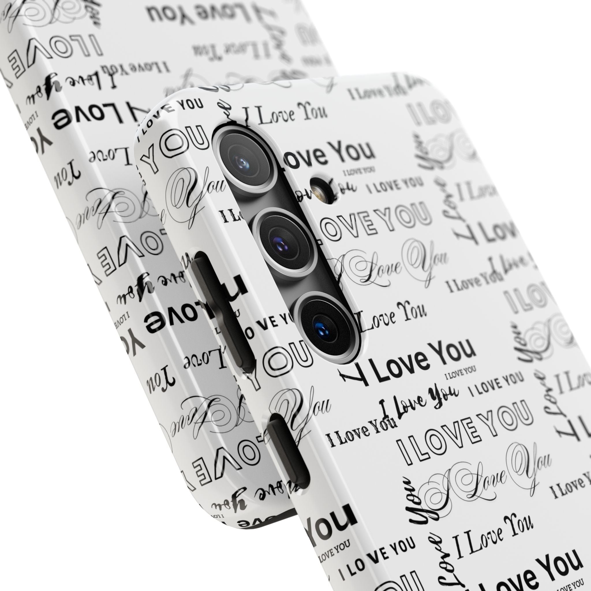 I Love You Pattern Tough Phone Case — Romantic Script Collage Design