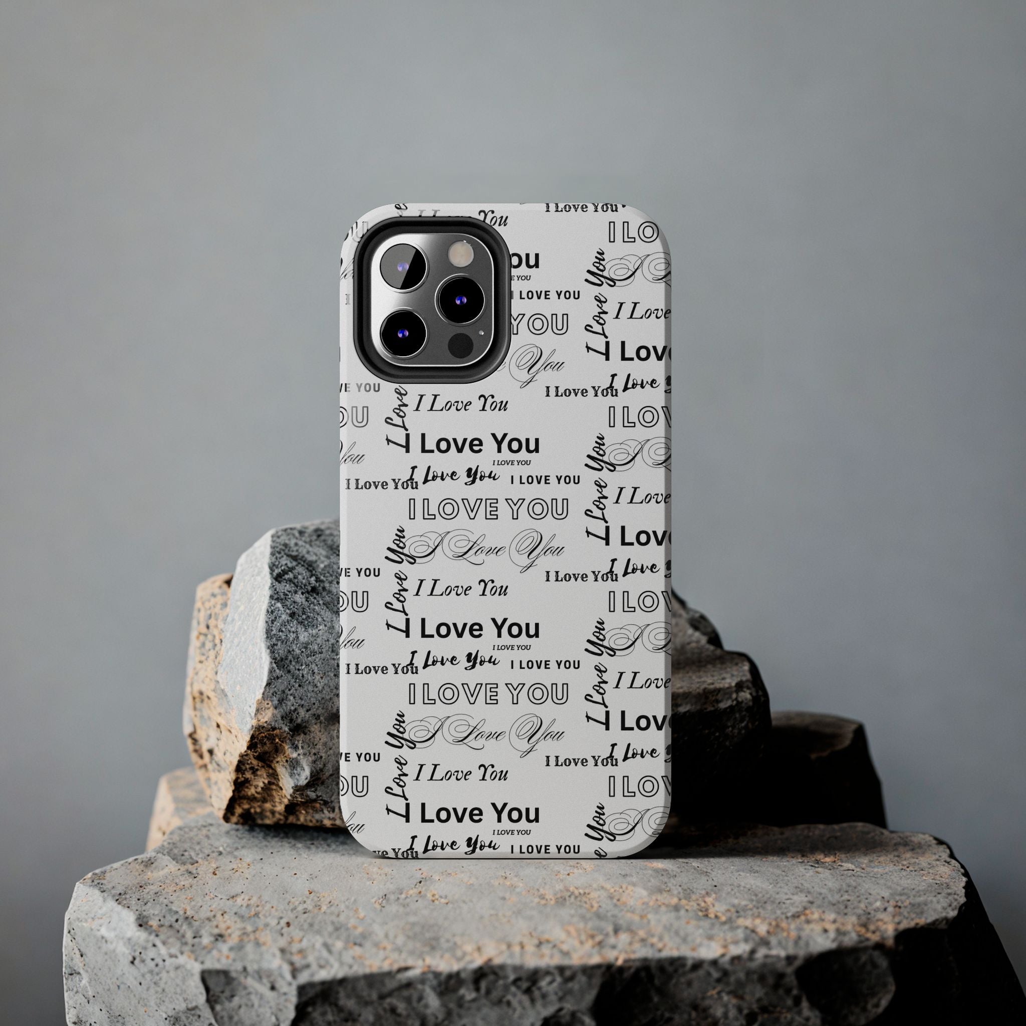 I Love You Pattern Tough Phone Case — Romantic Script Collage Design