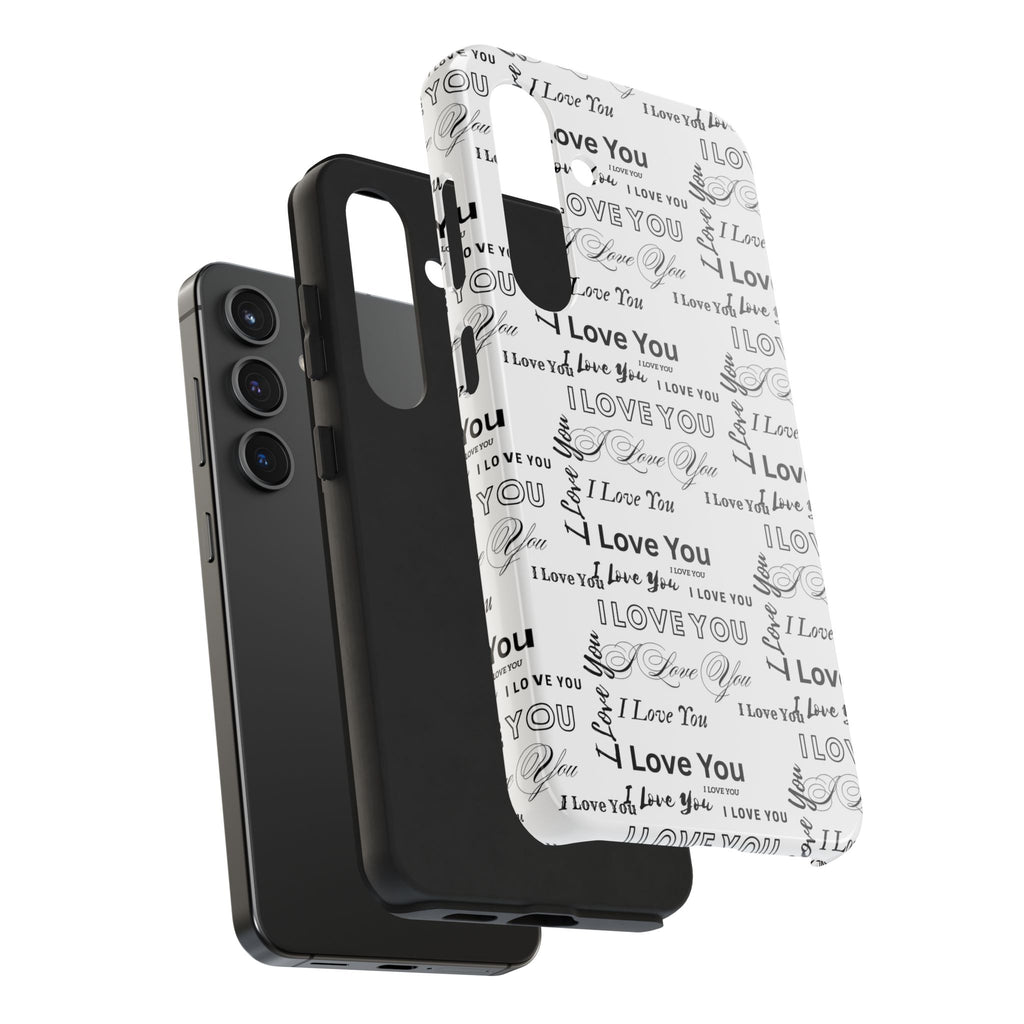 I Love You Pattern Tough Phone Case — Romantic Script Collage Design