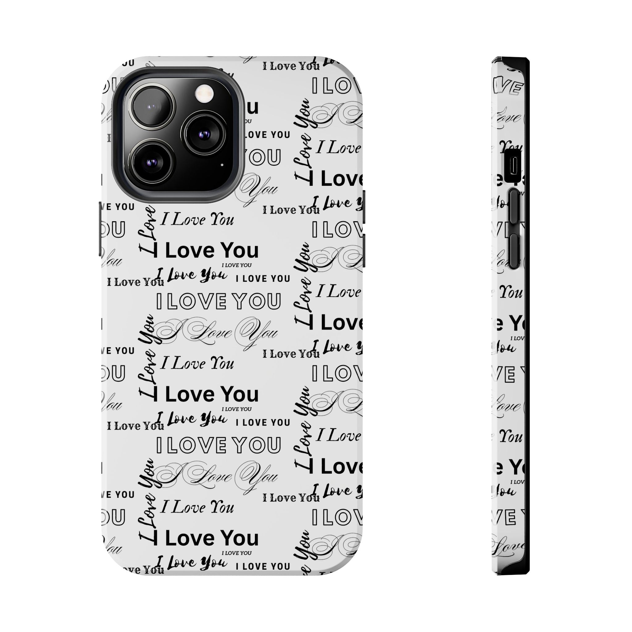 I Love You Pattern Tough Phone Case — Romantic Script Collage Design