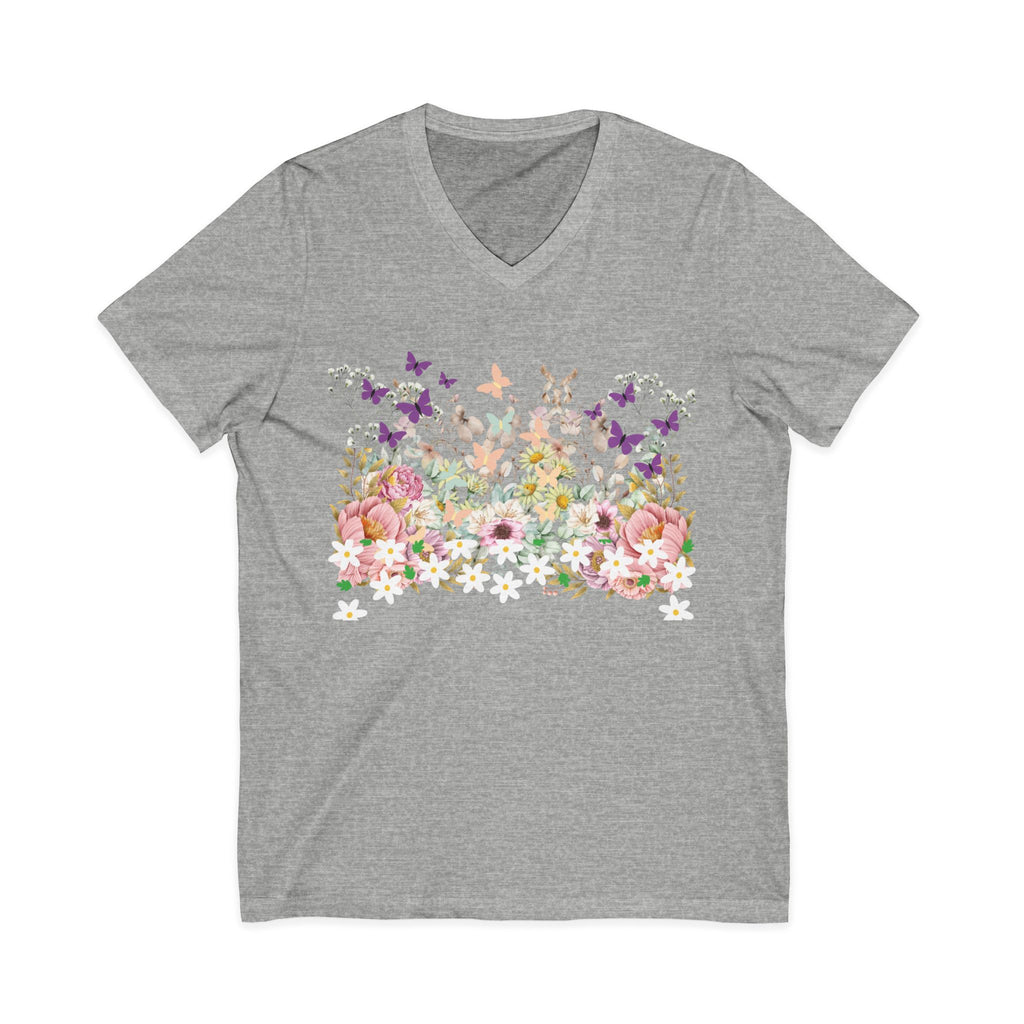 Floral Butterflies V-Neck Tee — Spring Garden Floral T-Shirt