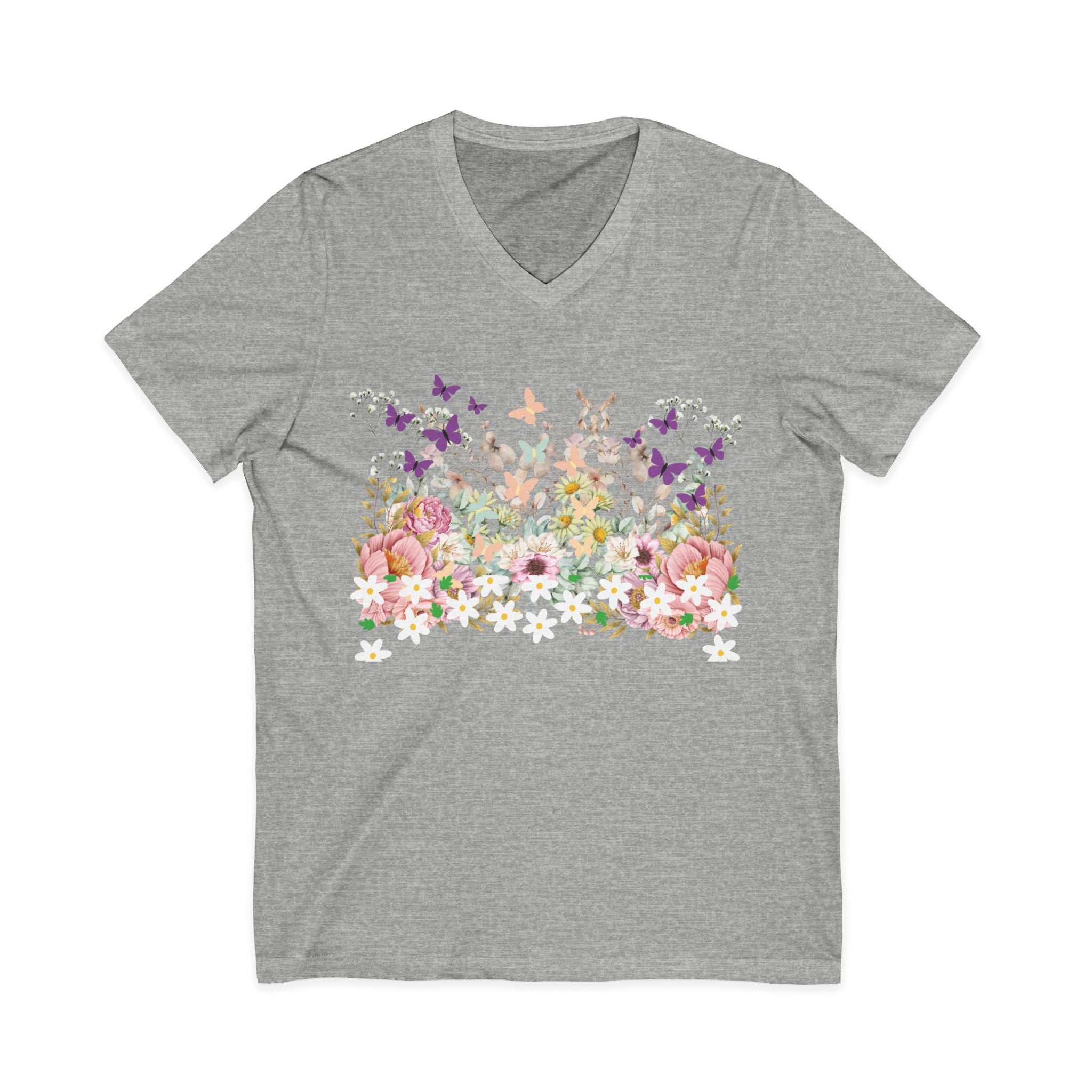 Floral Butterflies V-Neck Tee — Spring Garden Floral T-Shirt