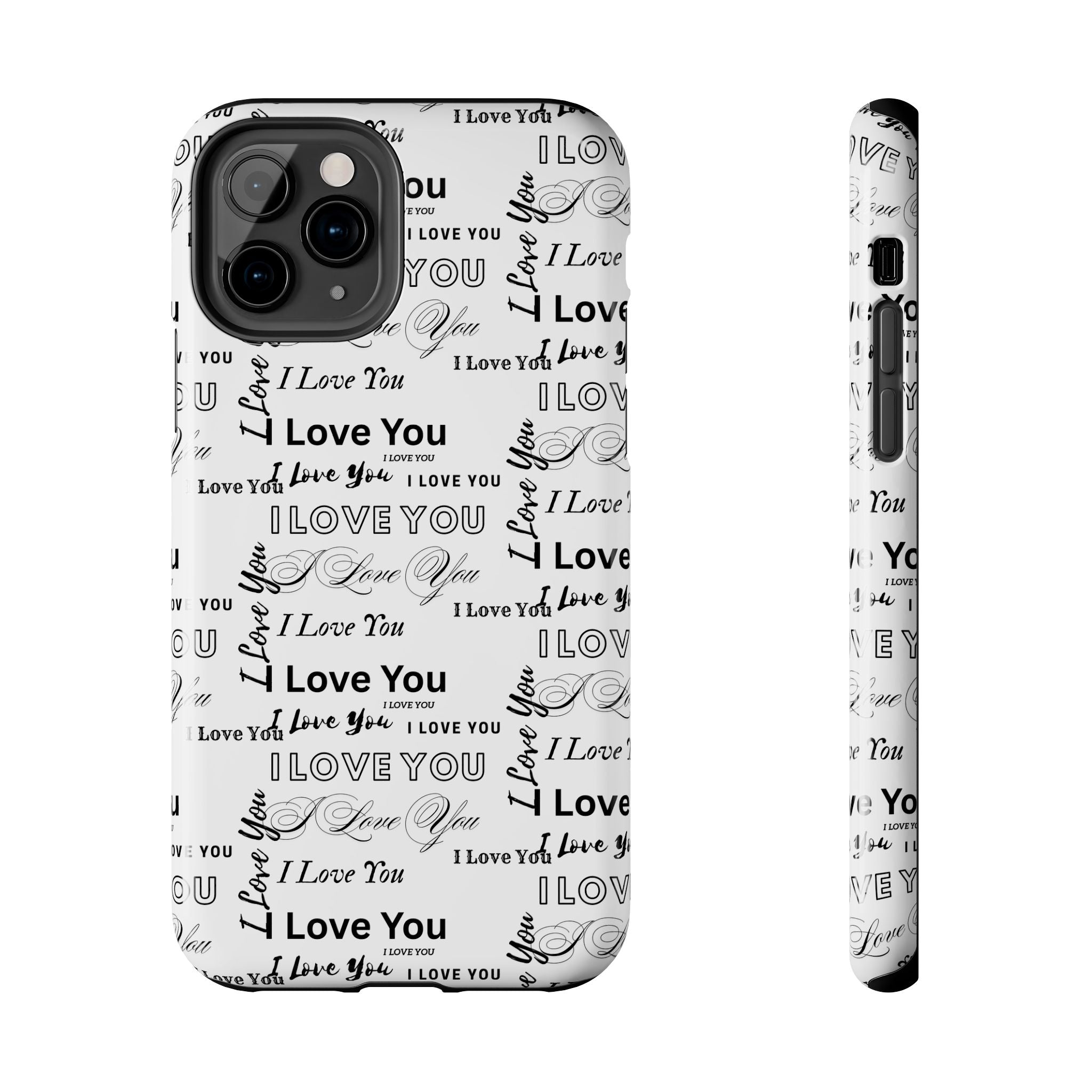 I Love You Pattern Tough Phone Case — Romantic Script Collage Design
