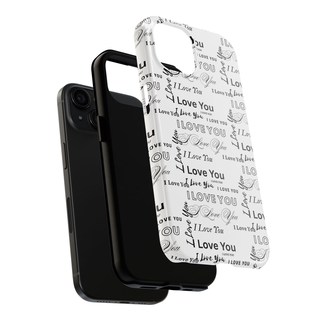 I Love You Pattern Tough Phone Case — Romantic Script Collage Design