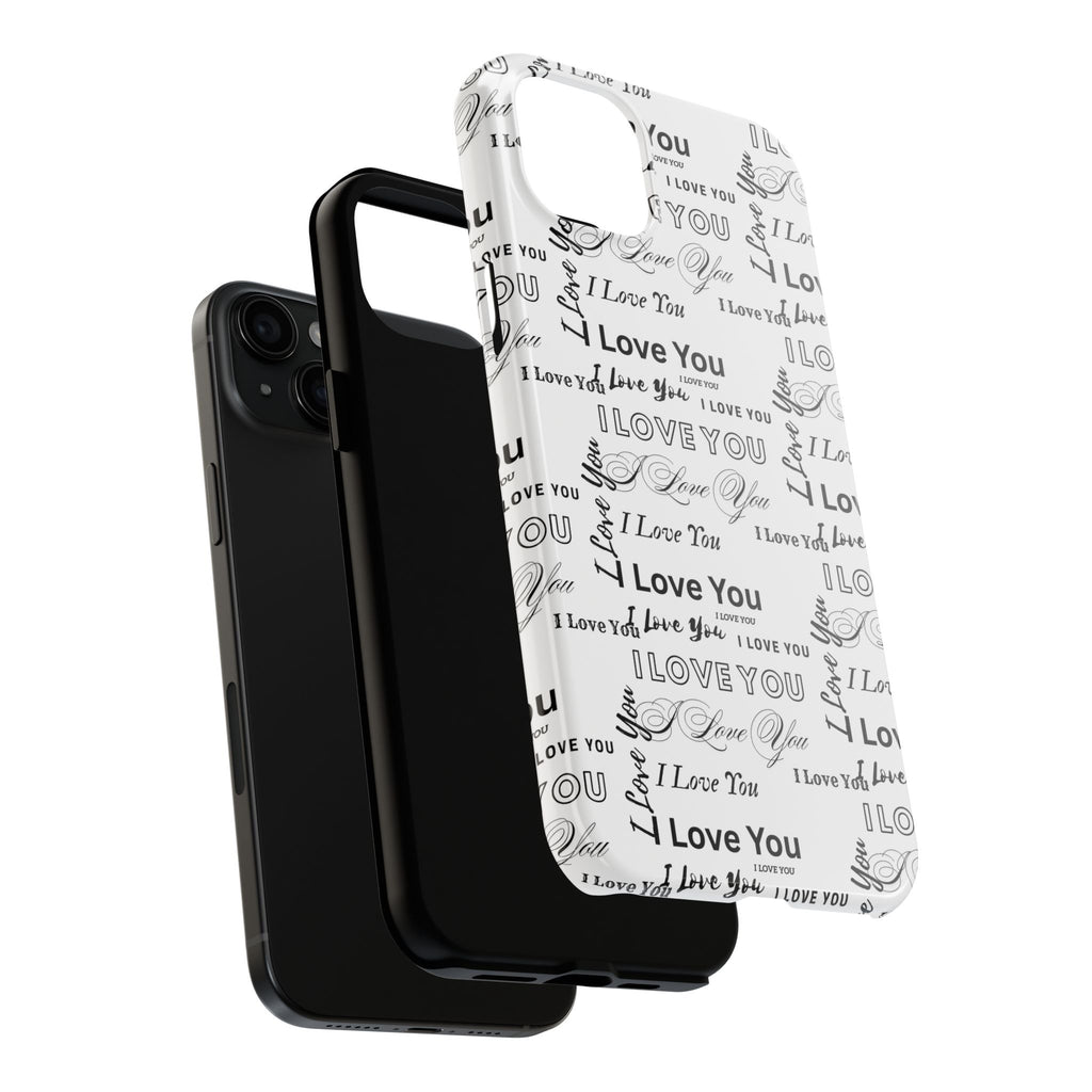 I Love You Pattern Tough Phone Case — Romantic Script Collage Design
