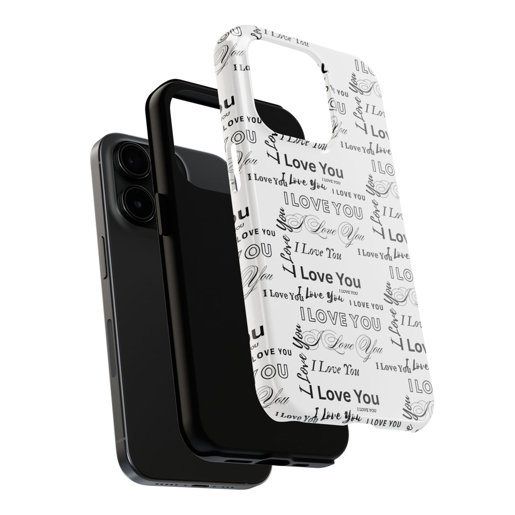 I Love You Pattern Tough Phone Case — Romantic Script Collage Design