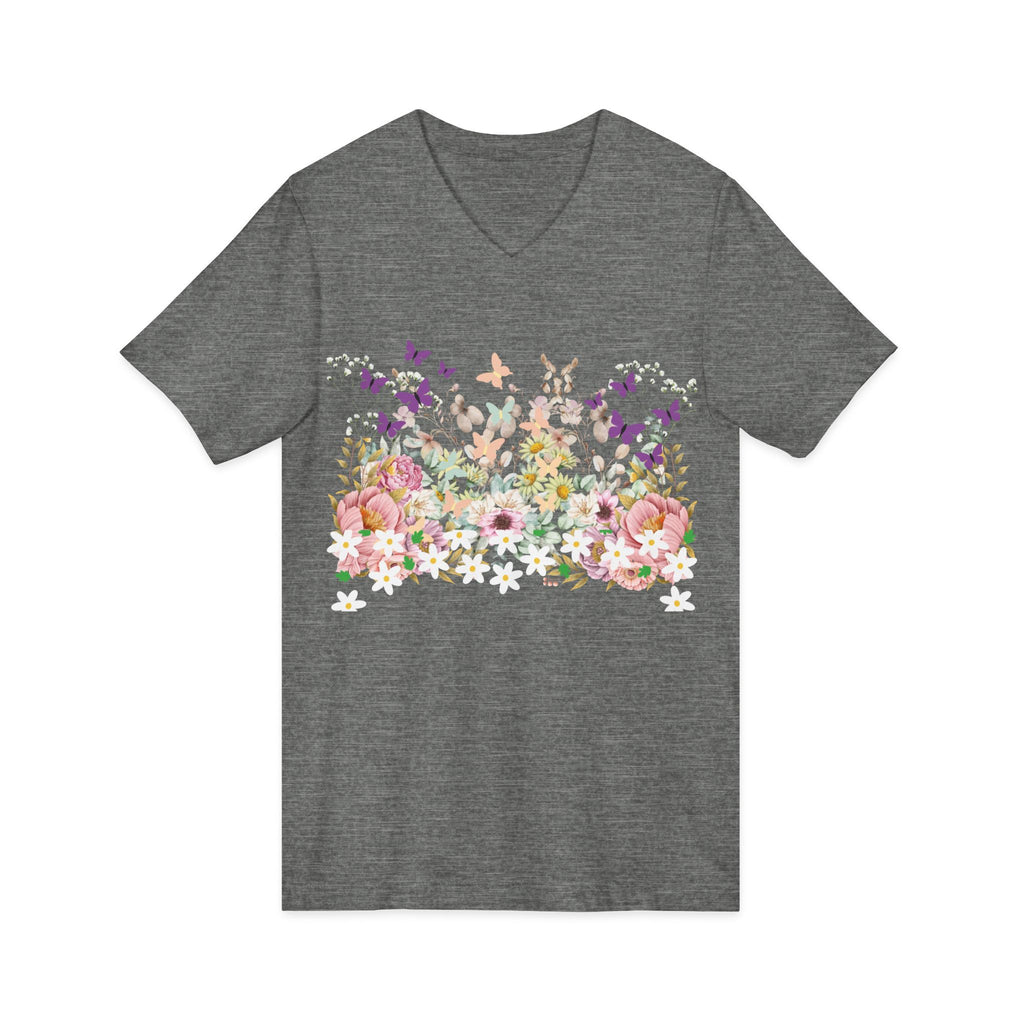 Floral Butterflies V-Neck Tee — Spring Garden Floral T-Shirt