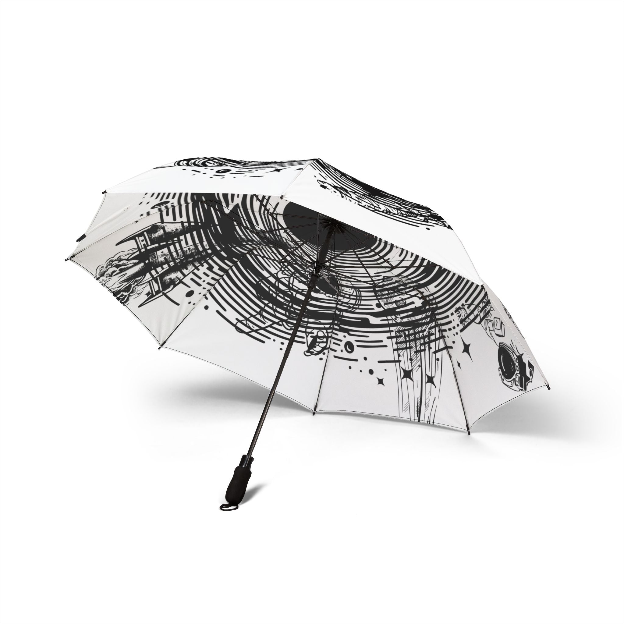 Astronaut Swirl Semi-Automatic Foldable Umbrella — Space Ink Splash Design