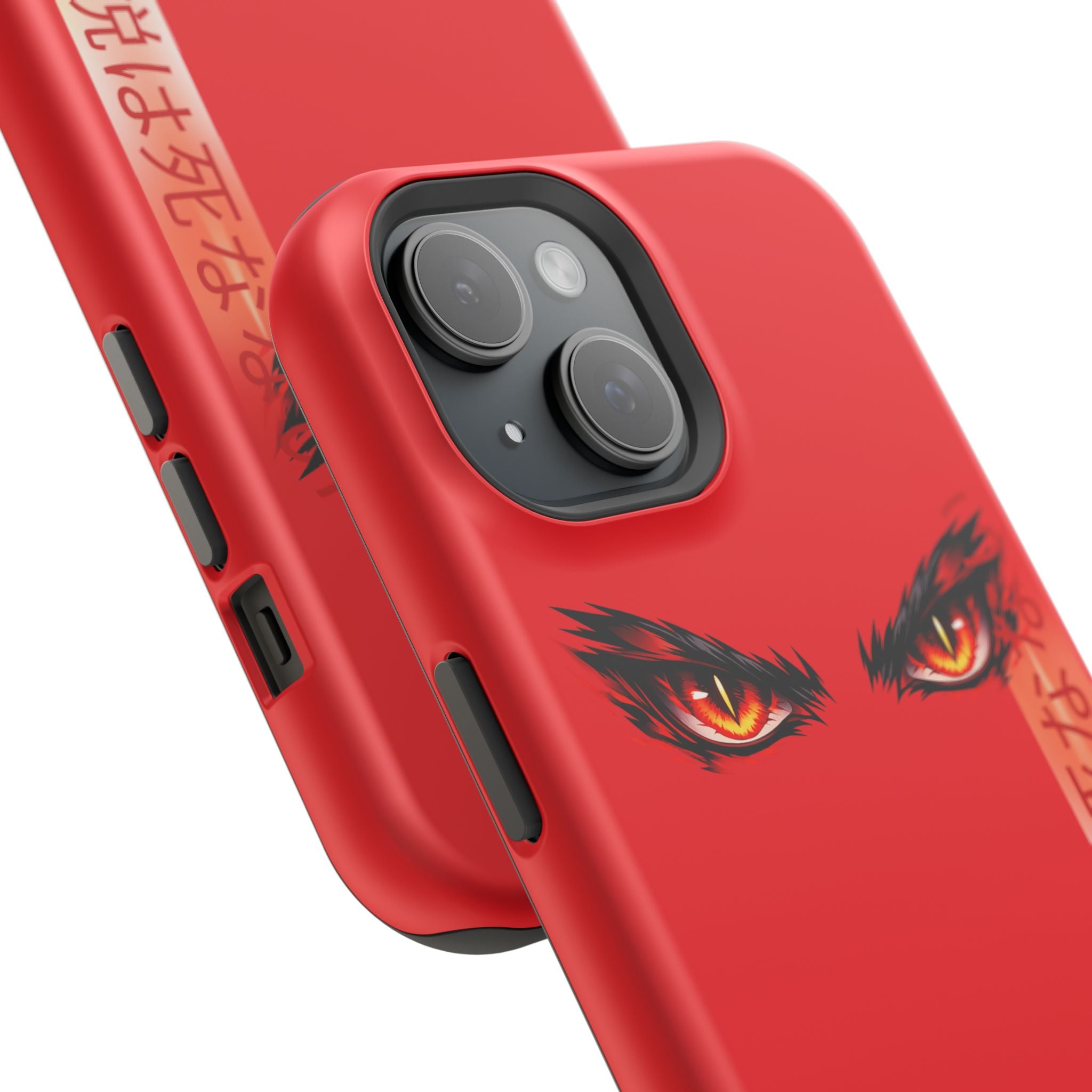 Red Demon Eyes Magnetic Phone Case — Japanese Script "伝説はまだ死なず"