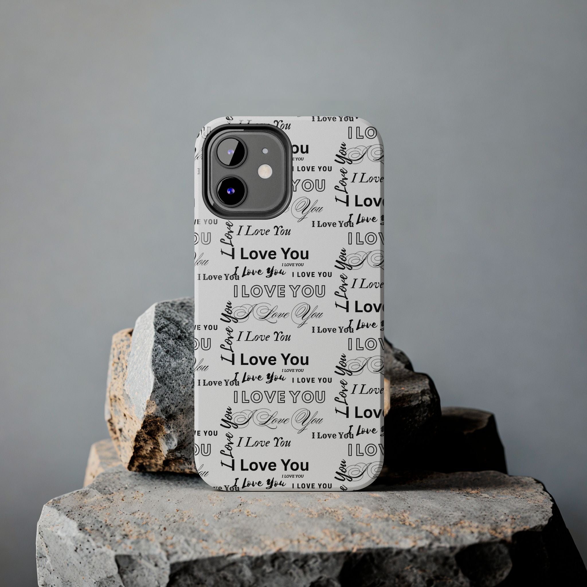 I Love You Pattern Tough Phone Case — Romantic Script Collage Design