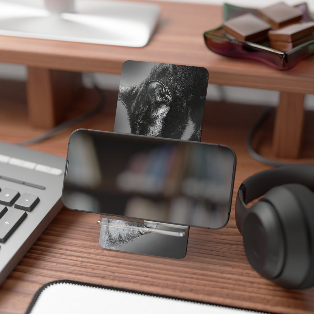 Black Cat & Human Touch Phone Stand — Foldable Mobile Display Stand for Smartphones