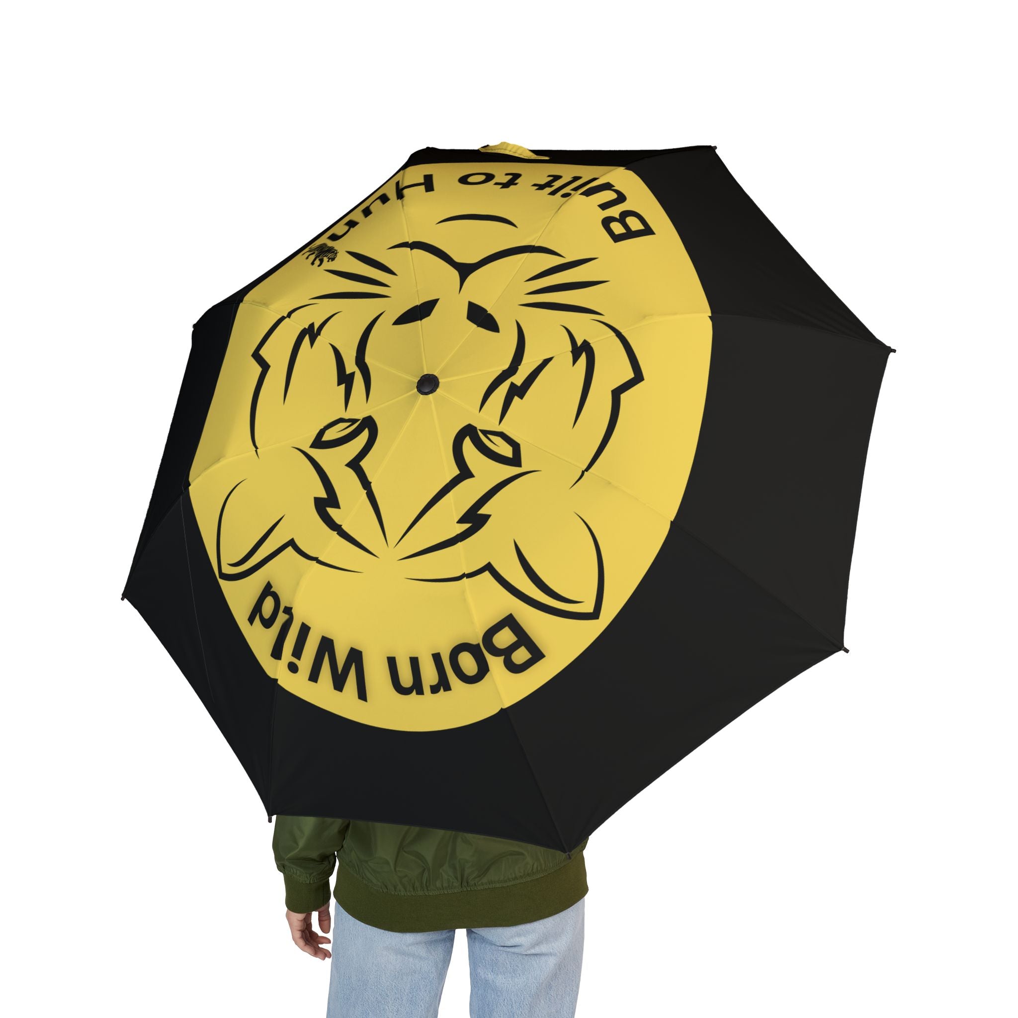 Foldable Umbrella — Yellow Bom Wild Lion Logo Compact Rain Umbrella