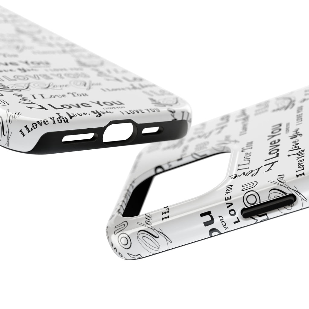 I Love You Pattern Tough Phone Case — Romantic Script Collage Design