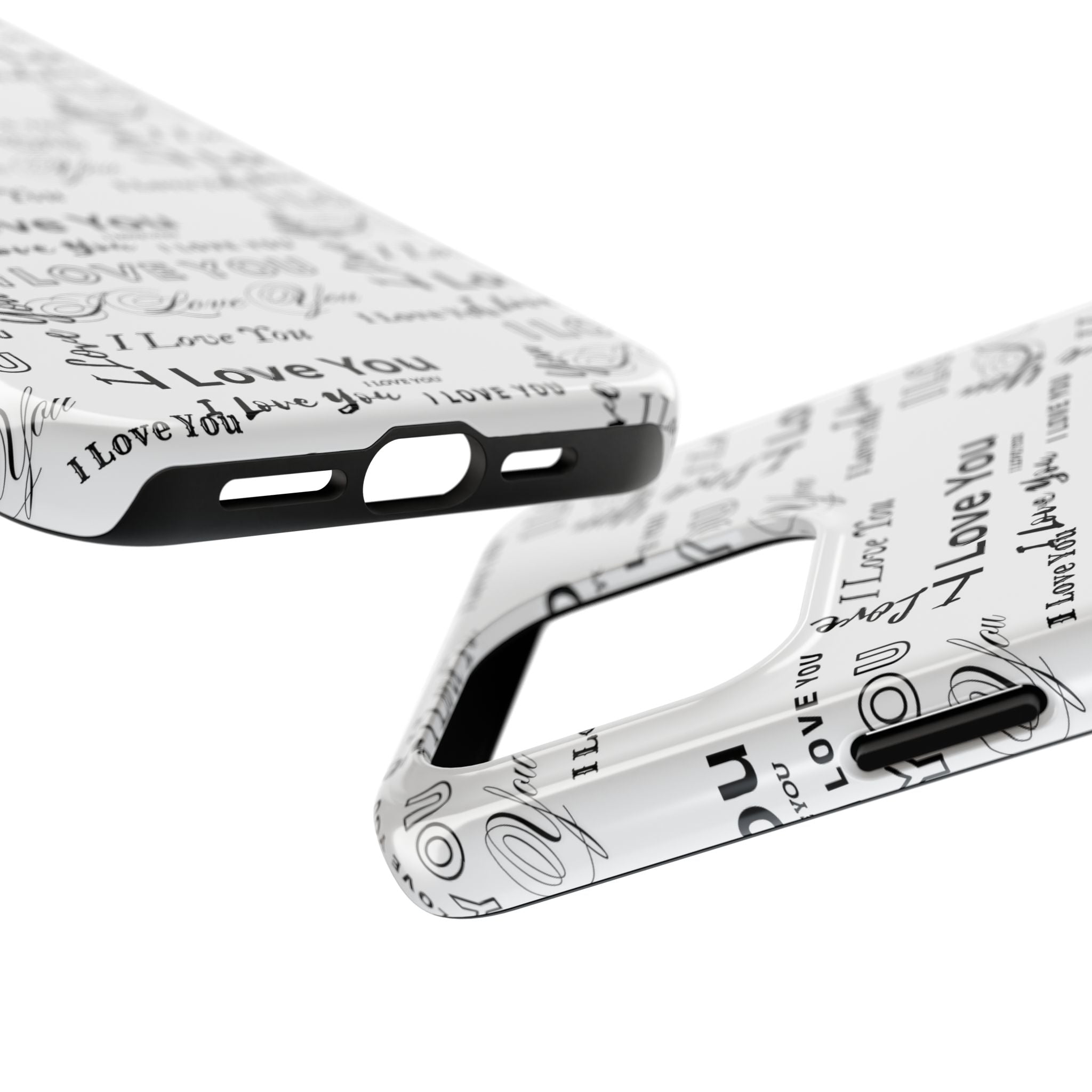 I Love You Pattern Tough Phone Case — Romantic Script Collage Design