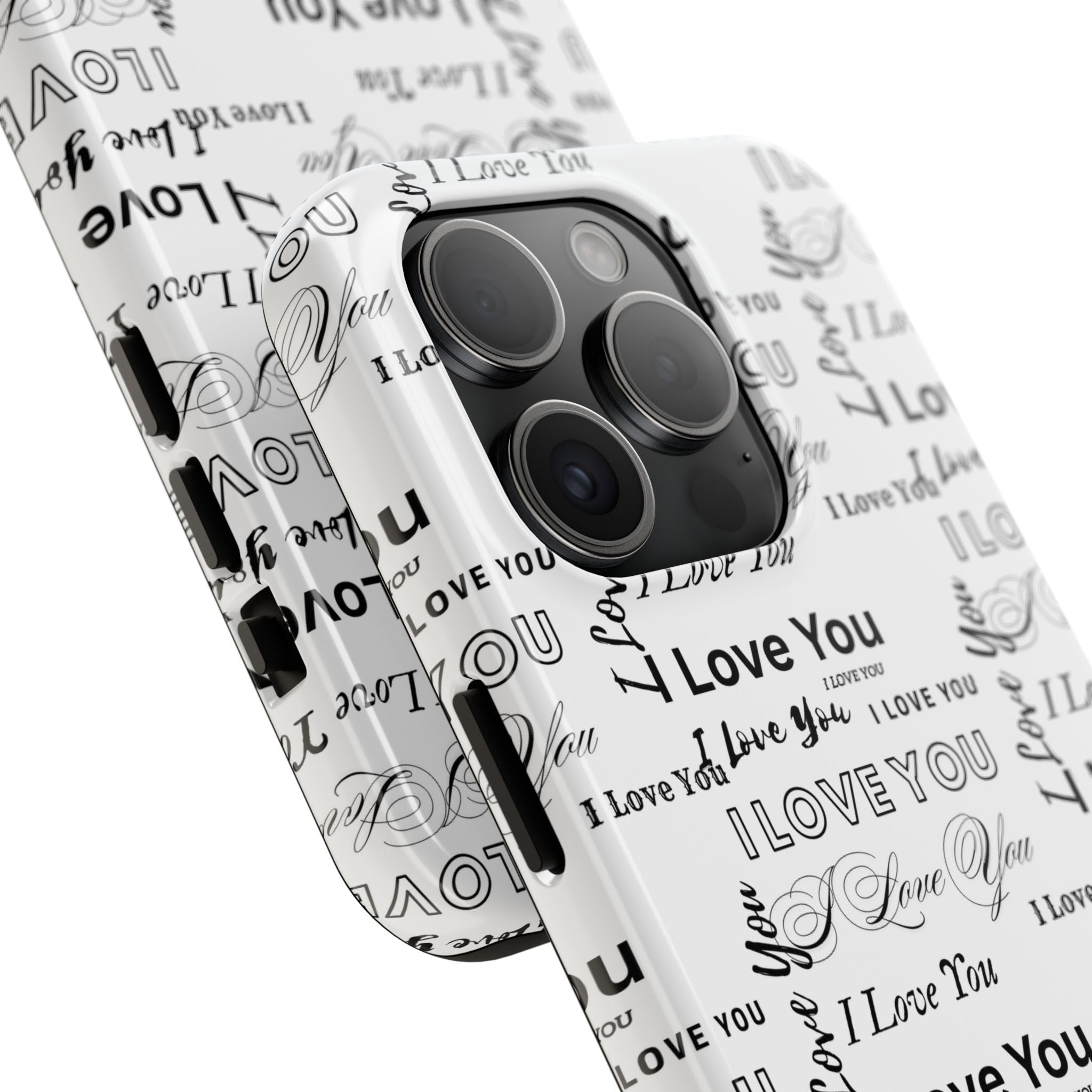 I Love You Pattern Tough Phone Case — Romantic Script Collage Design
