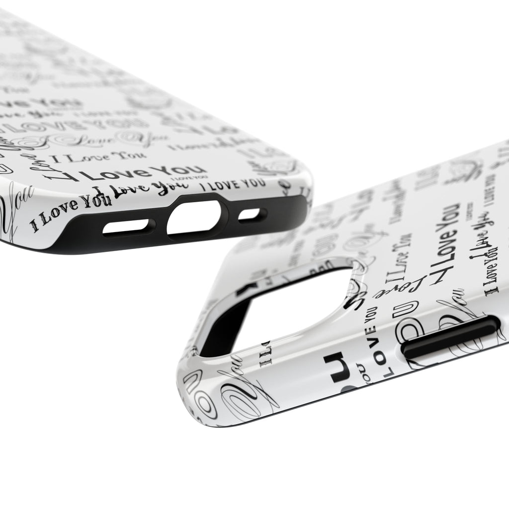 I Love You Pattern Tough Phone Case — Romantic Script Collage Design