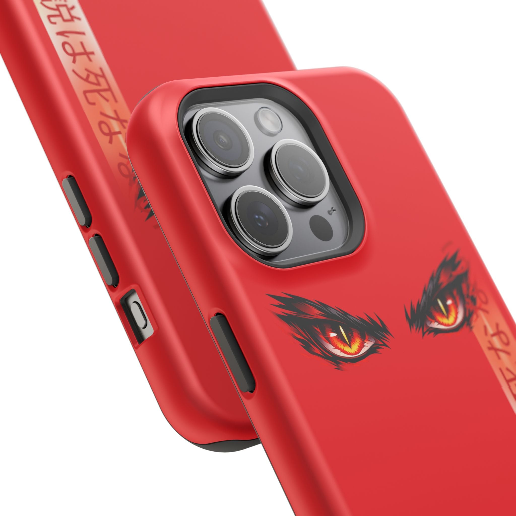 Red Demon Eyes Magnetic Phone Case — Japanese Script "伝説はまだ死なず"