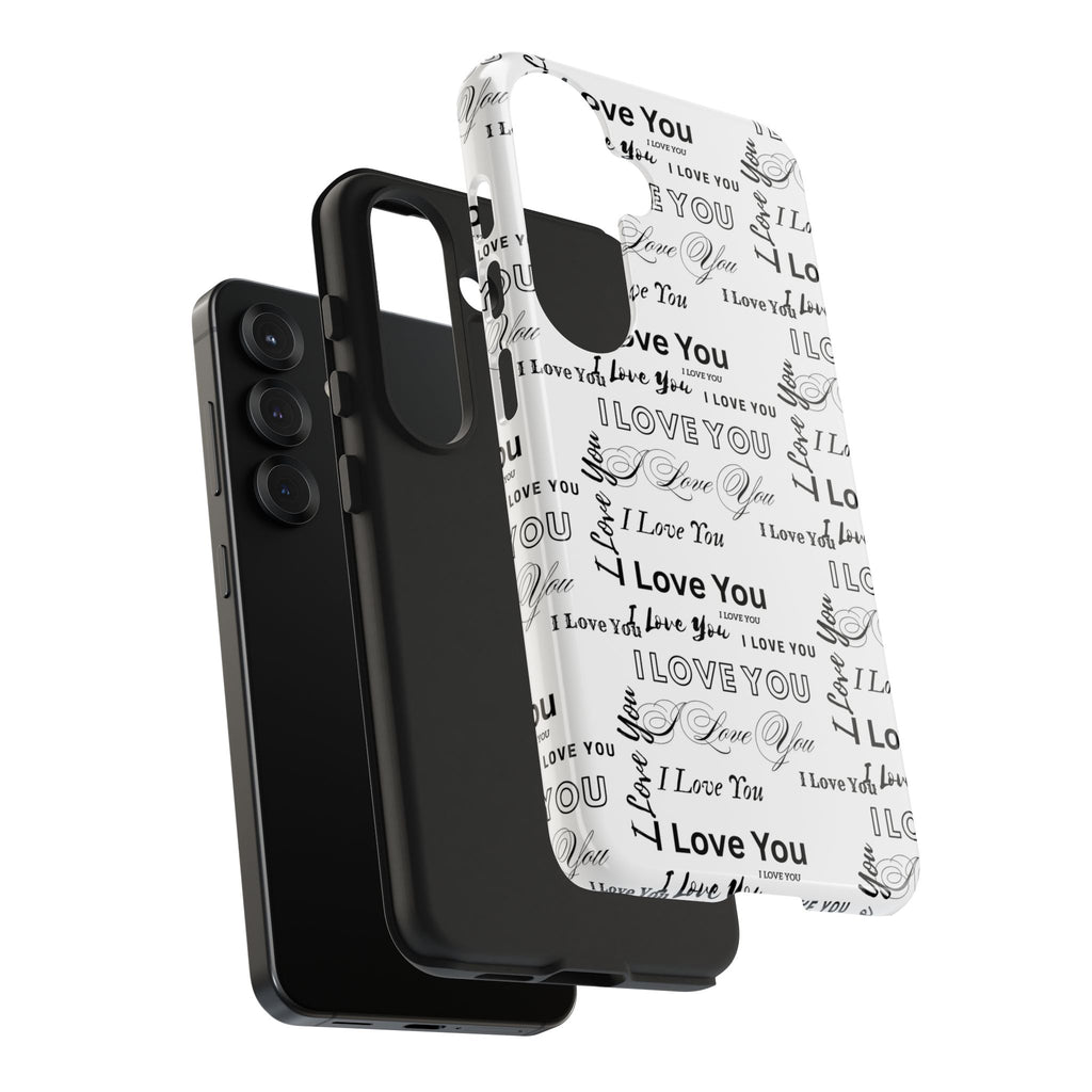 I Love You Pattern Tough Phone Case — Romantic Script Collage Design