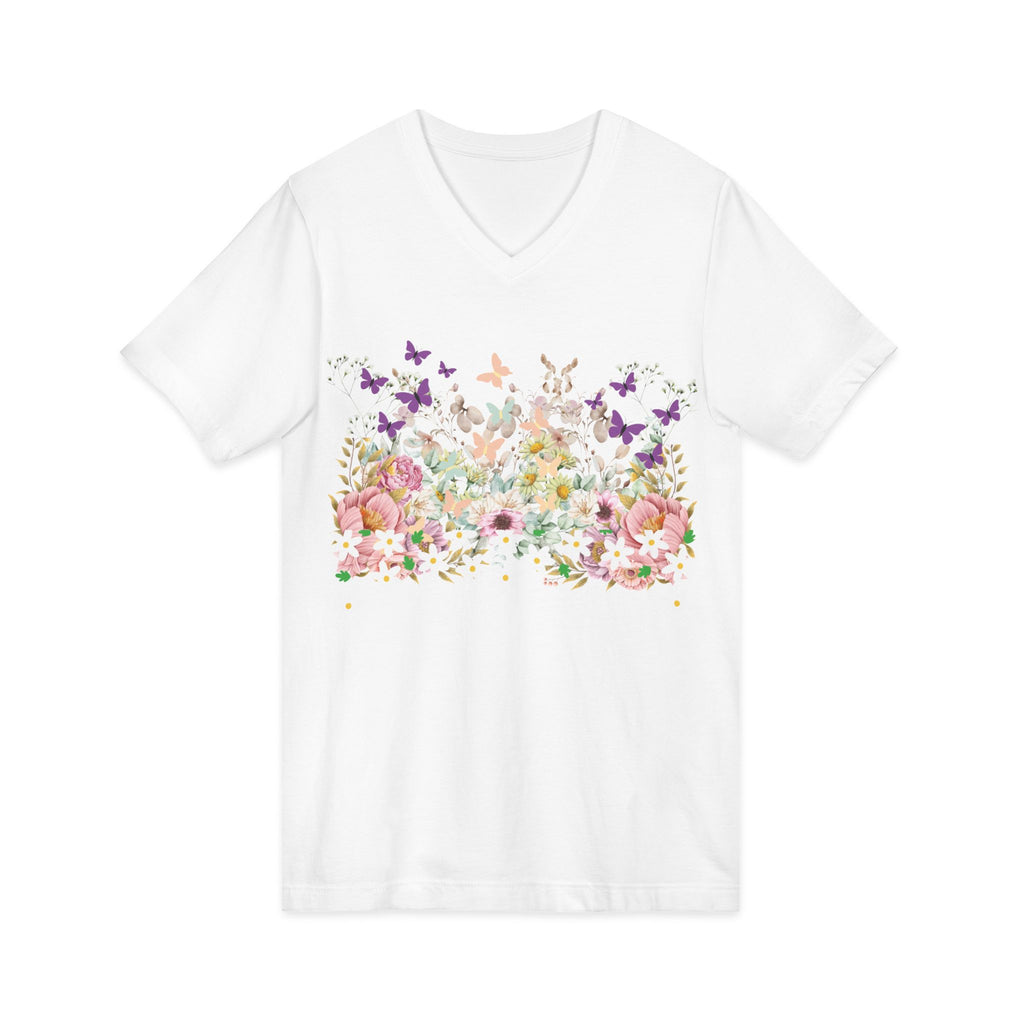 Floral Butterflies V-Neck Tee — Spring Garden Floral T-Shirt