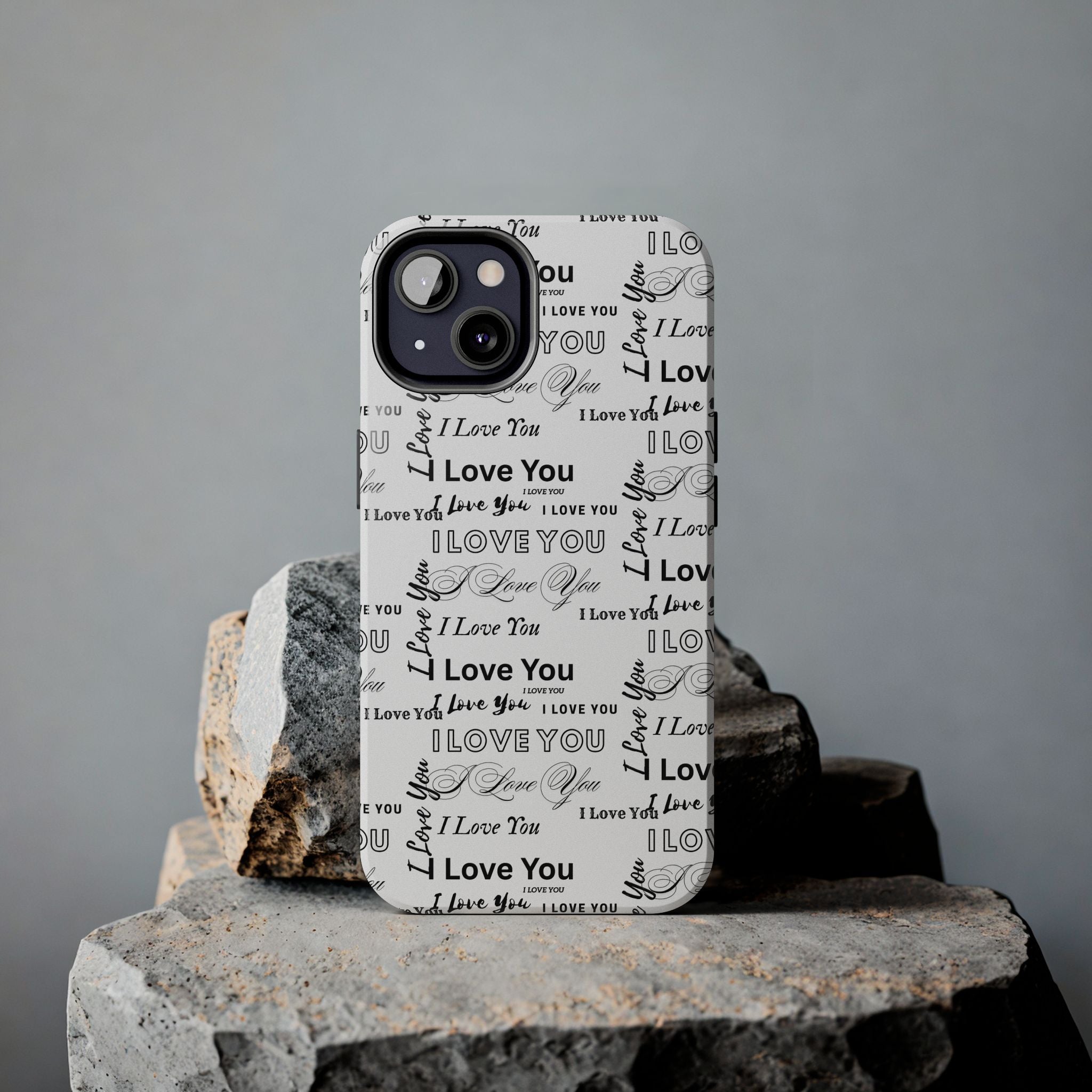 I Love You Pattern Tough Phone Case — Romantic Script Collage Design