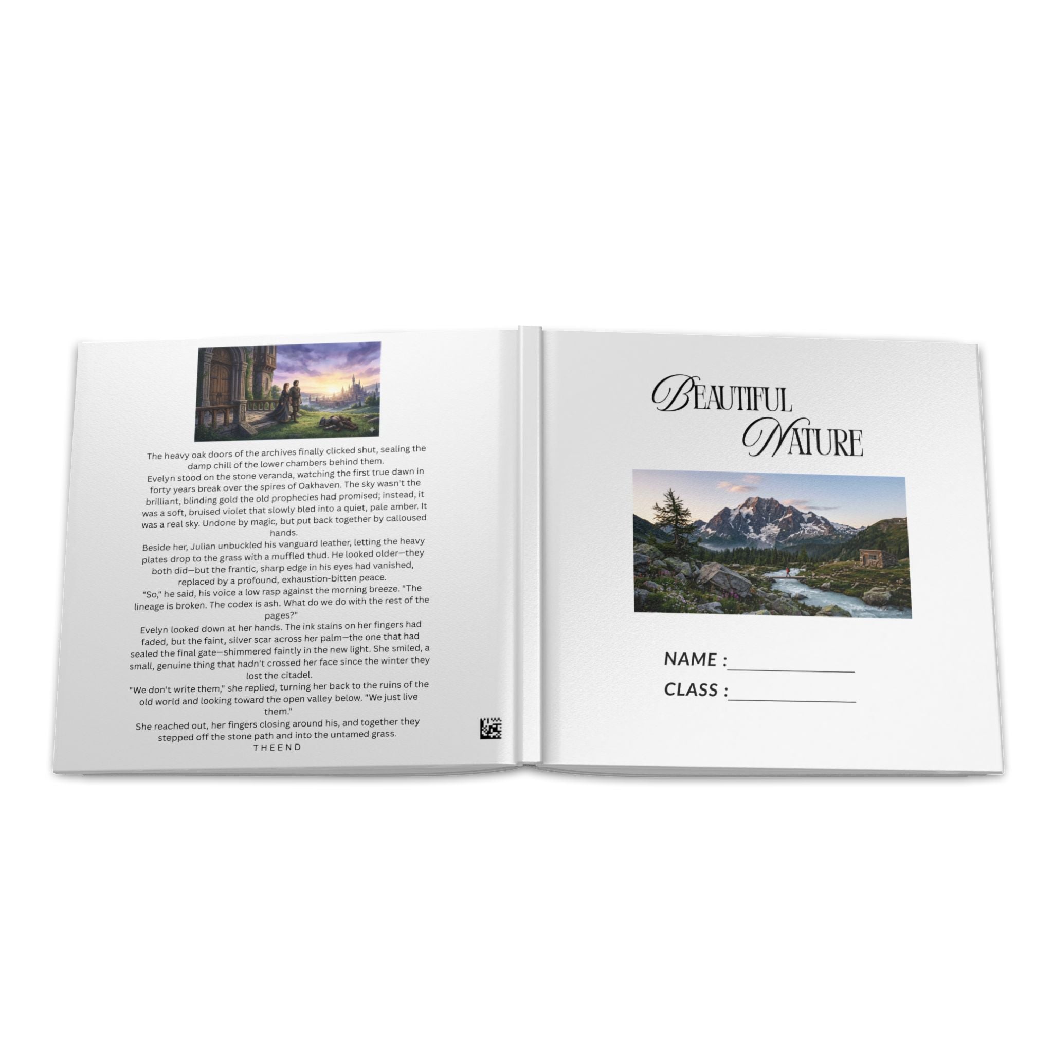 Hardcover Photo Book — Custom Photo Story Album (Name & Class Page, Landscape Art)