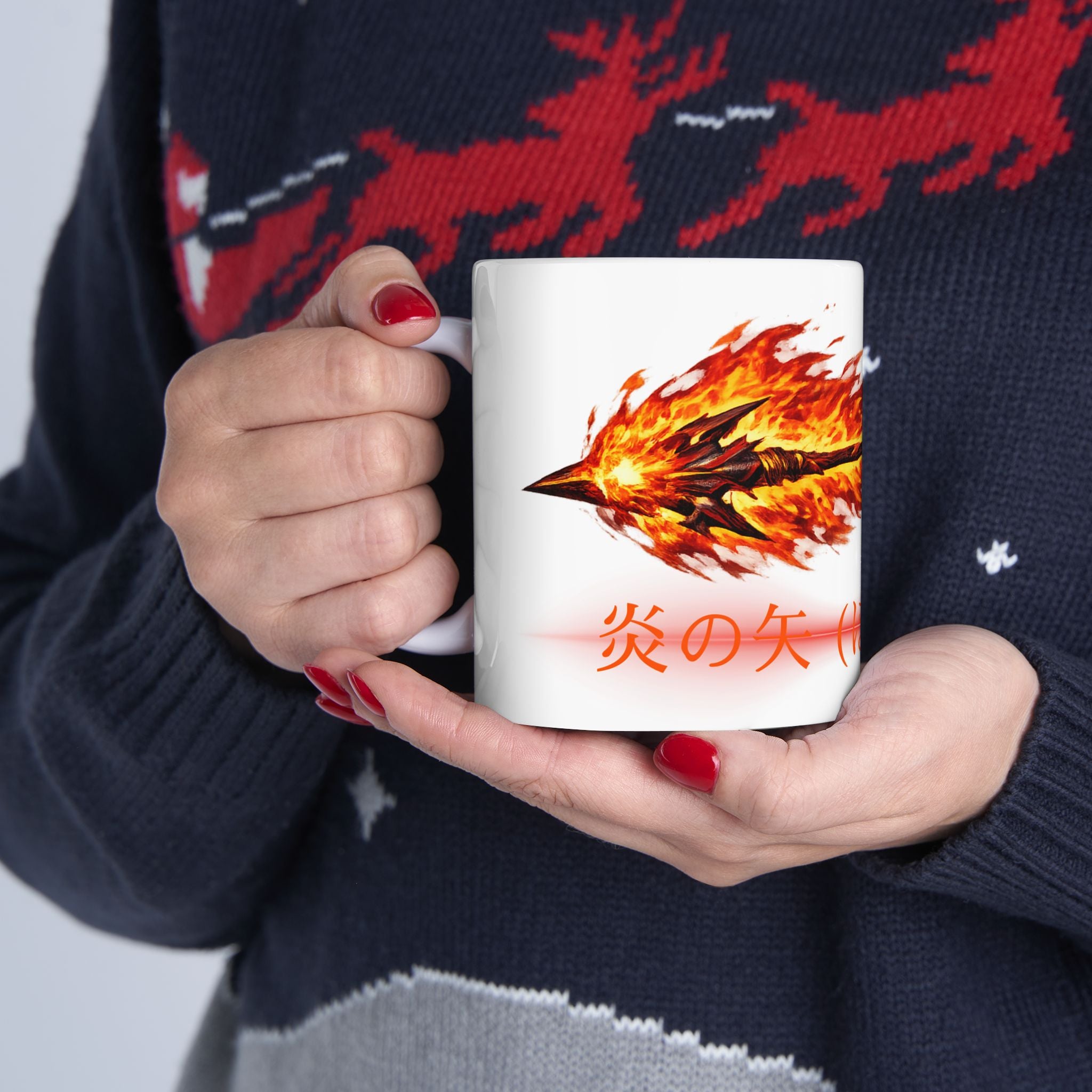Flaming Arrow Ceramic Mug — Fiery Anime-Inspired Design (11oz & 15oz)