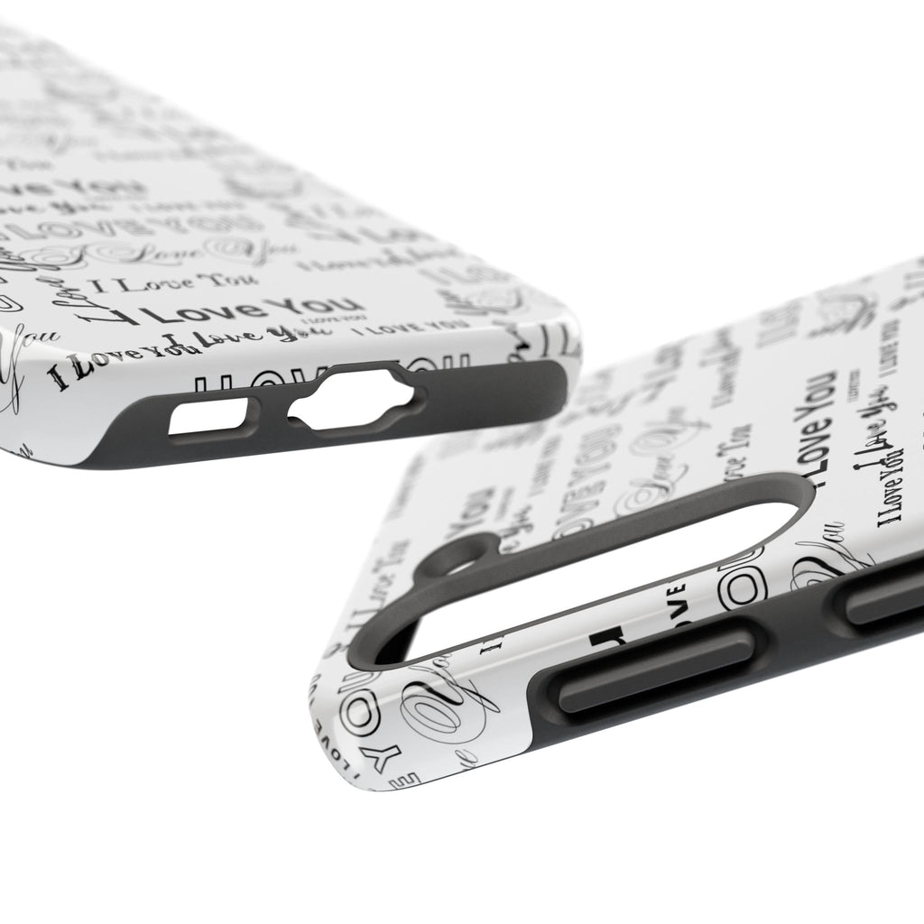 I Love You Pattern Tough Phone Case — Romantic Script Collage Design
