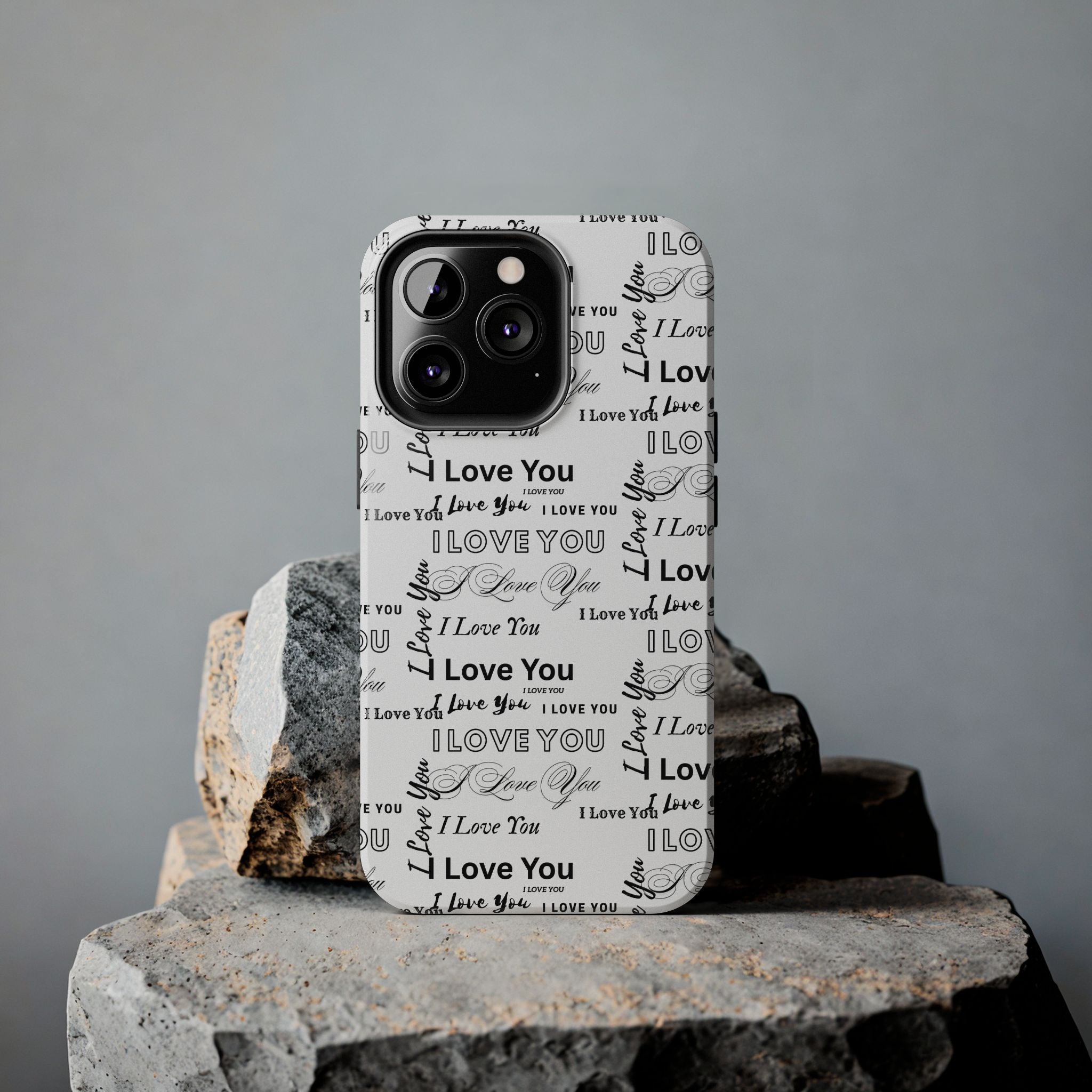 I Love You Pattern Tough Phone Case — Romantic Script Collage Design