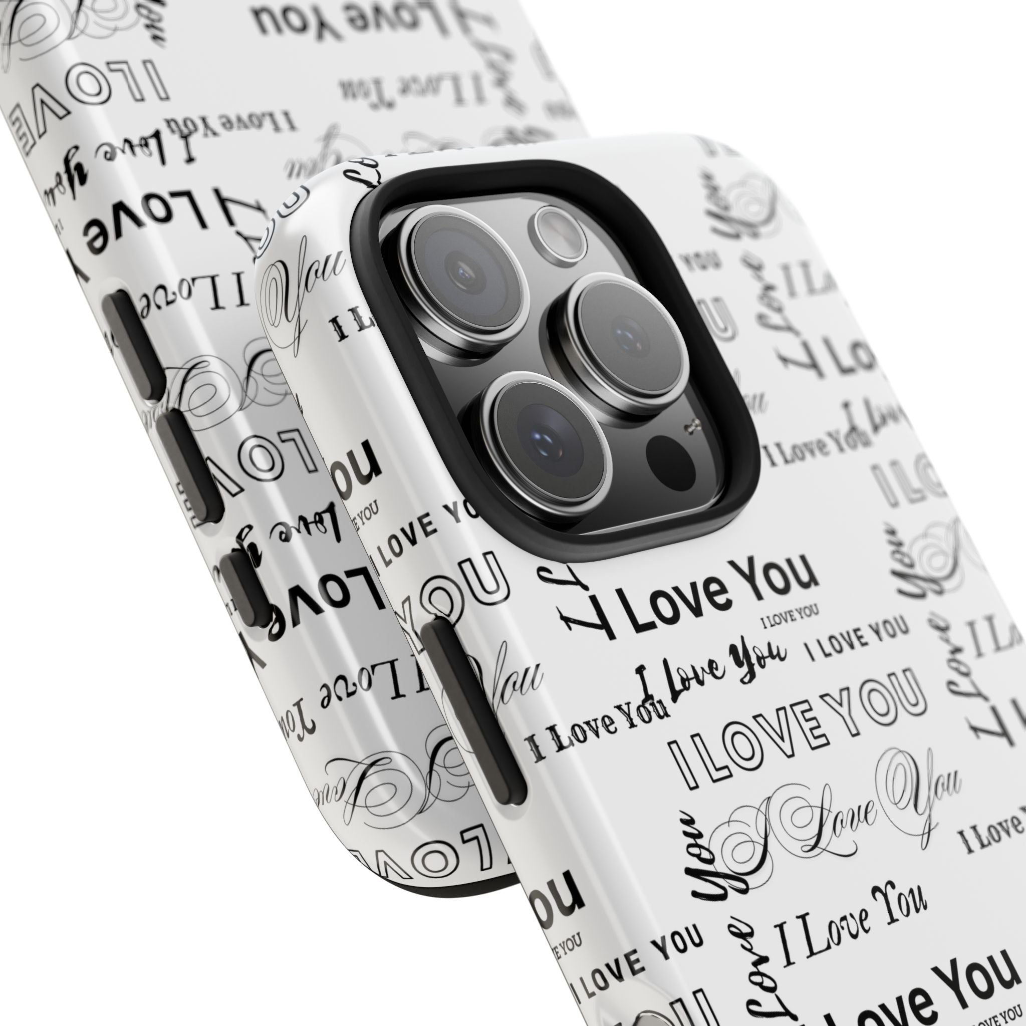 I Love You Pattern Tough Phone Case — Romantic Script Collage Design