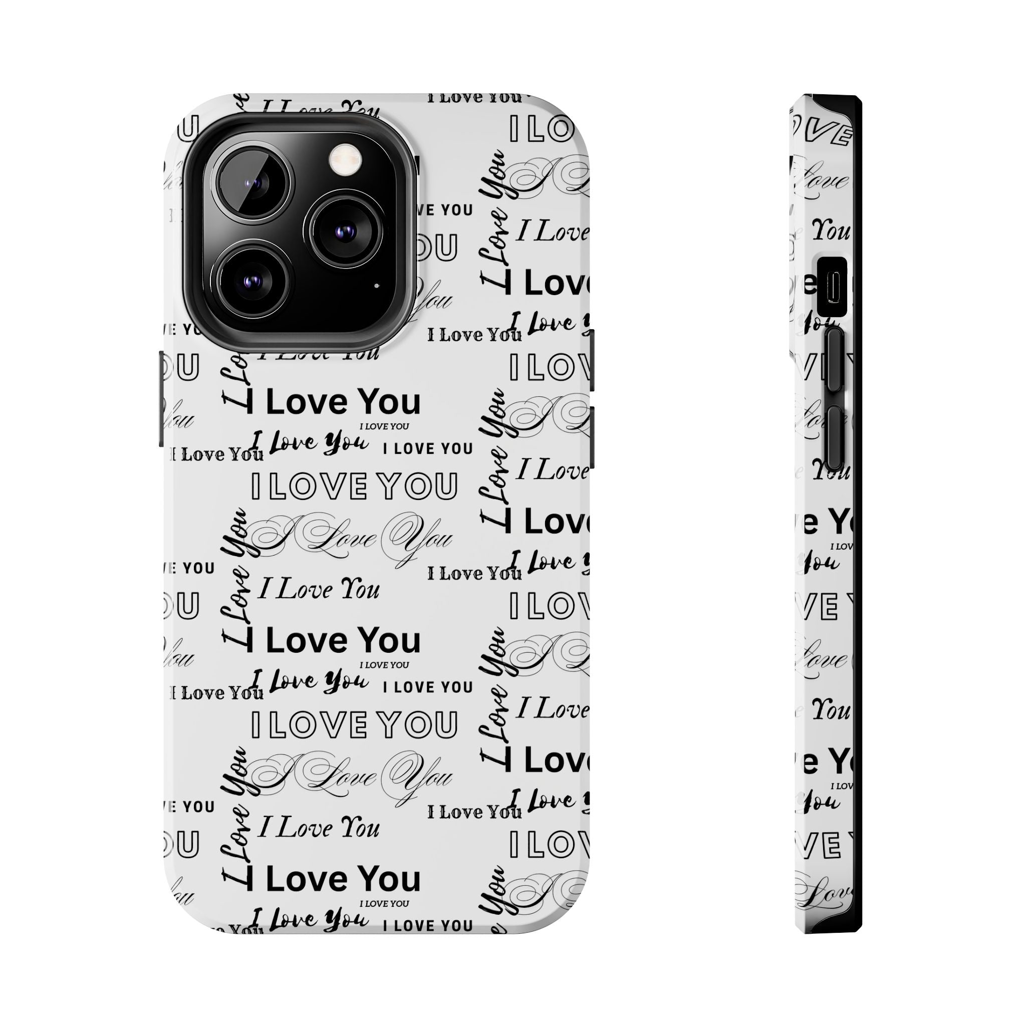 I Love You Pattern Tough Phone Case — Romantic Script Collage Design